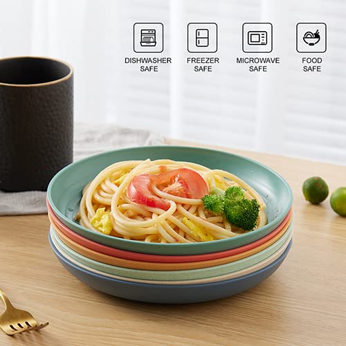 7.8 Inch Wheat Straw Plates 6 Pack - Unbreakable Deep Dinner Plates for Kids & Adults, BPA Free, Dishwasher & Microwave Safe - Eco-Friendly Dinnerware for Parties, Picnics, Camping & Everyday Use