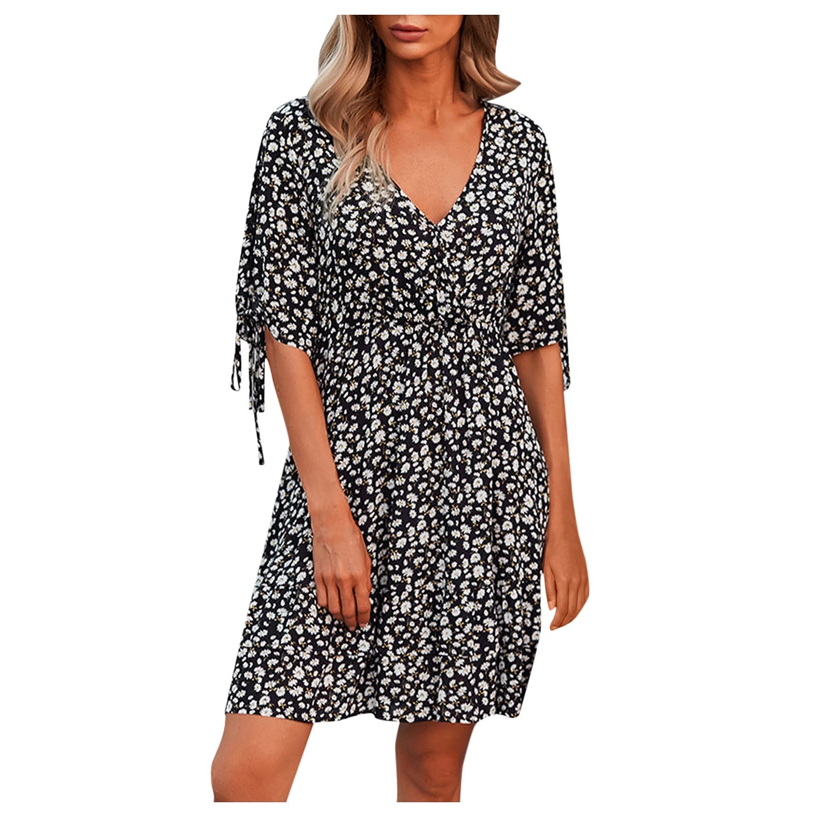 Women's Floral Print V-Neck Loose Summer Dress - Casual Flowy Maxi Dress for Beach, Vacation & Everyday Wear