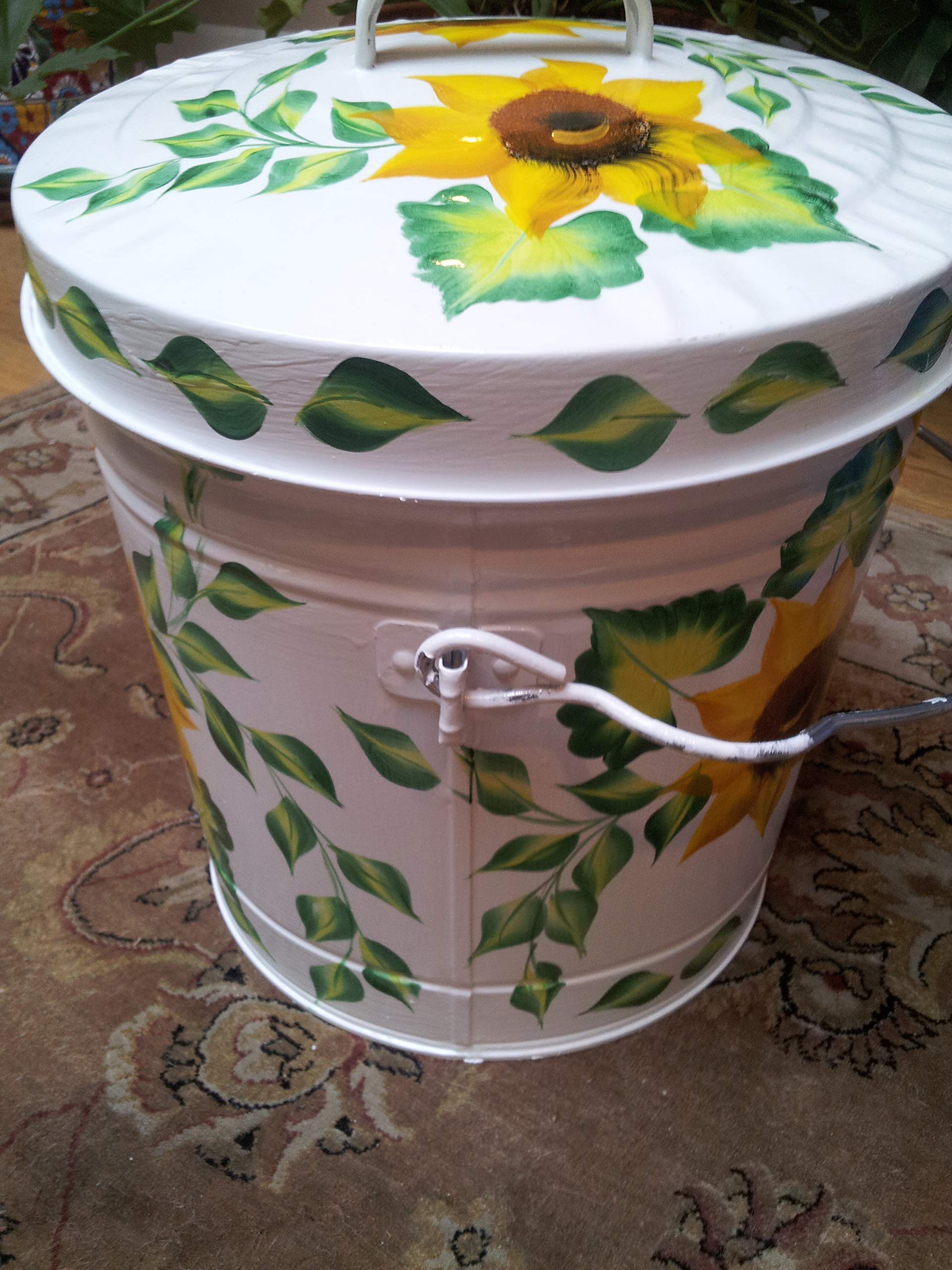 6 Gallon Hand Painted Decorative Trash Can - Elegant Waste Bin for Kitchen, Bathroom, Office & Outdoor Use - Eco-Friendly Garbage Can with Lid - Perfect for Home Decor & Organization