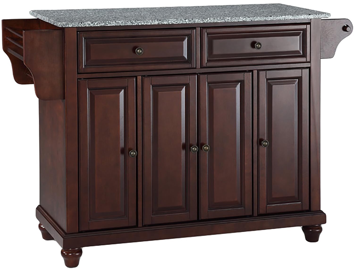Crosley Cambridge Granite Top Rolling Kitchen Island Cart with Storage - Microwave Stand & Spice Rack - Mahogany Finish for Modern Kitchens & Small Spaces