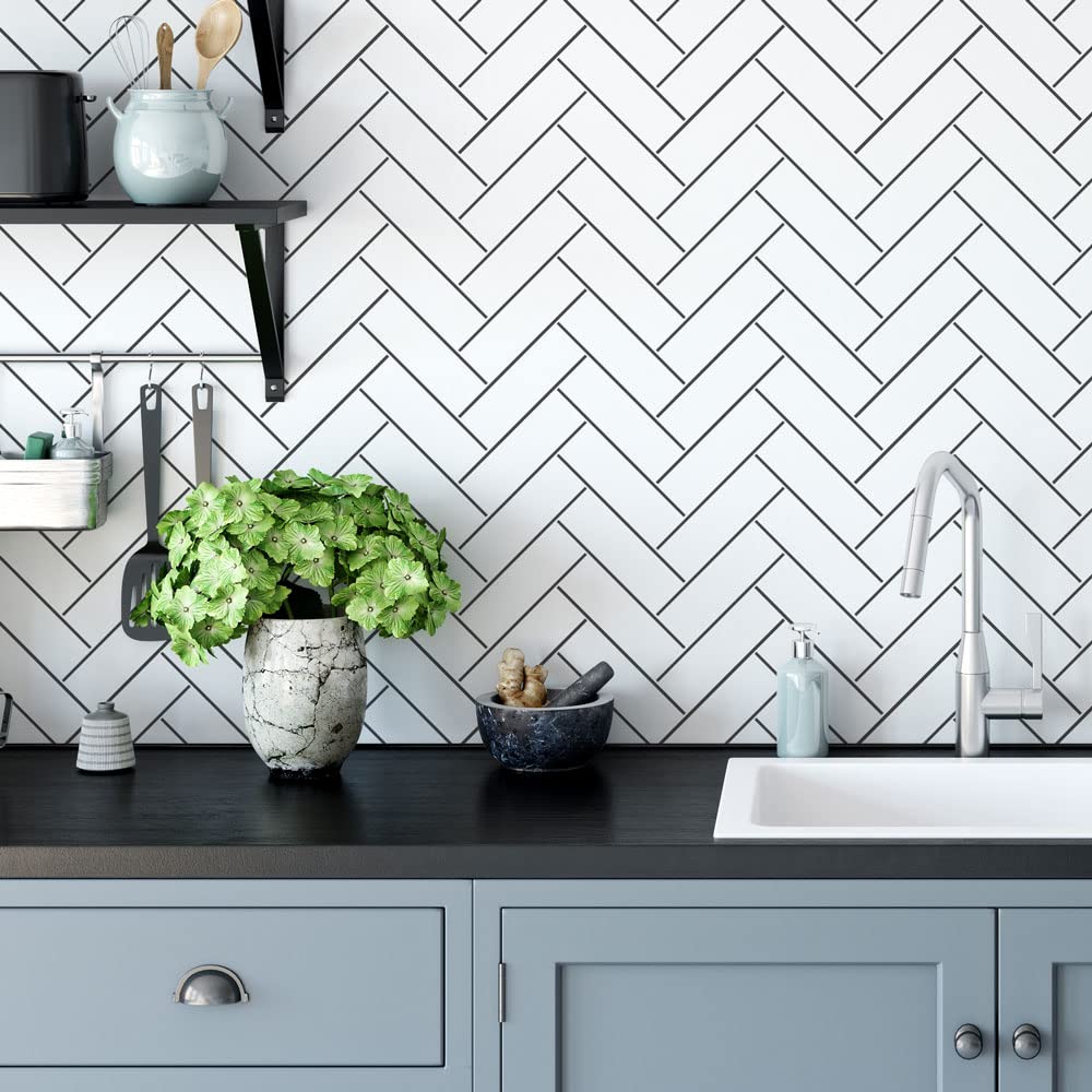 Herringbone Subway Tile Stencil Kit - Reusable DIY Tile Stencils for Kitchen Backsplash, Bathroom & Home Décor - Easy Peel & Stick Stenciling for Walls, Floors & Furniture Makeover
