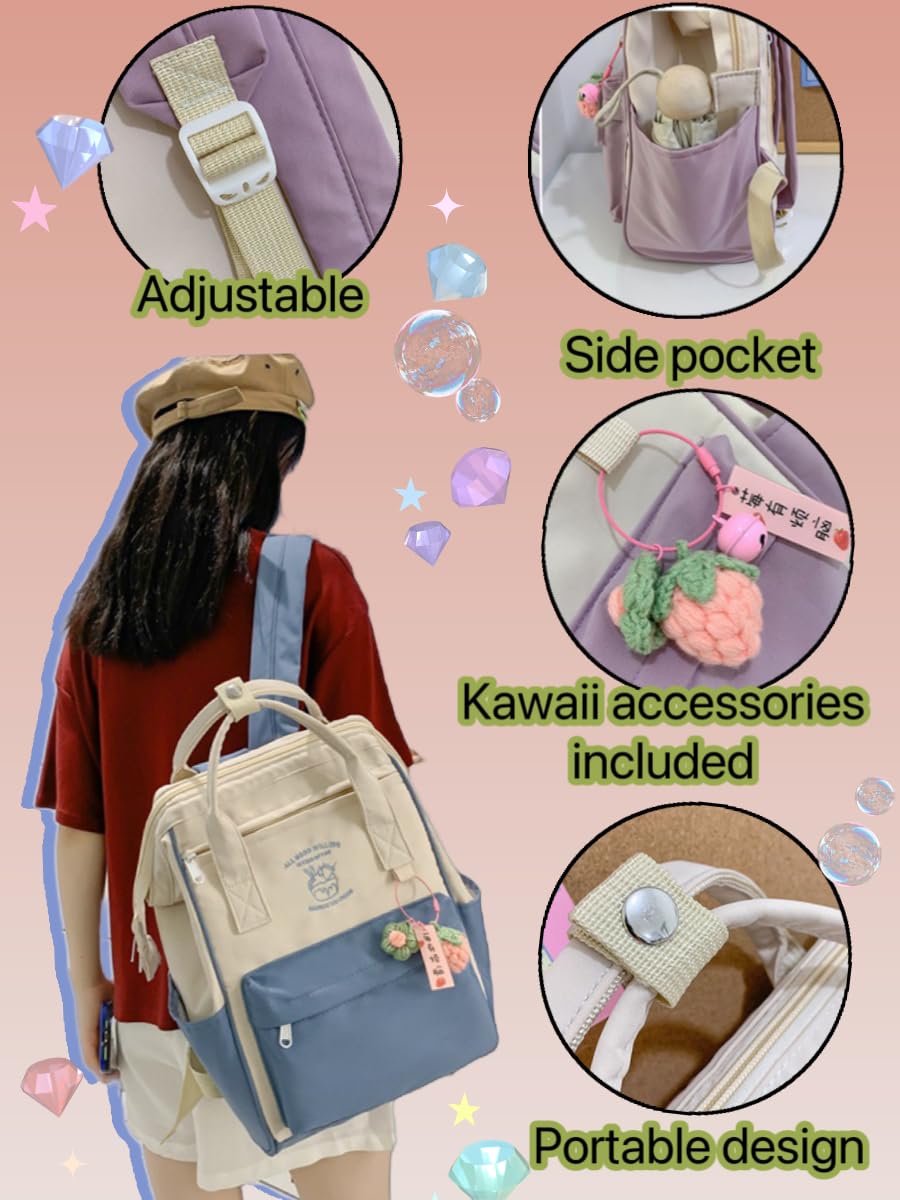 Cute Kawaii Backpack with Accessories - Pink Daypack for School & Travel