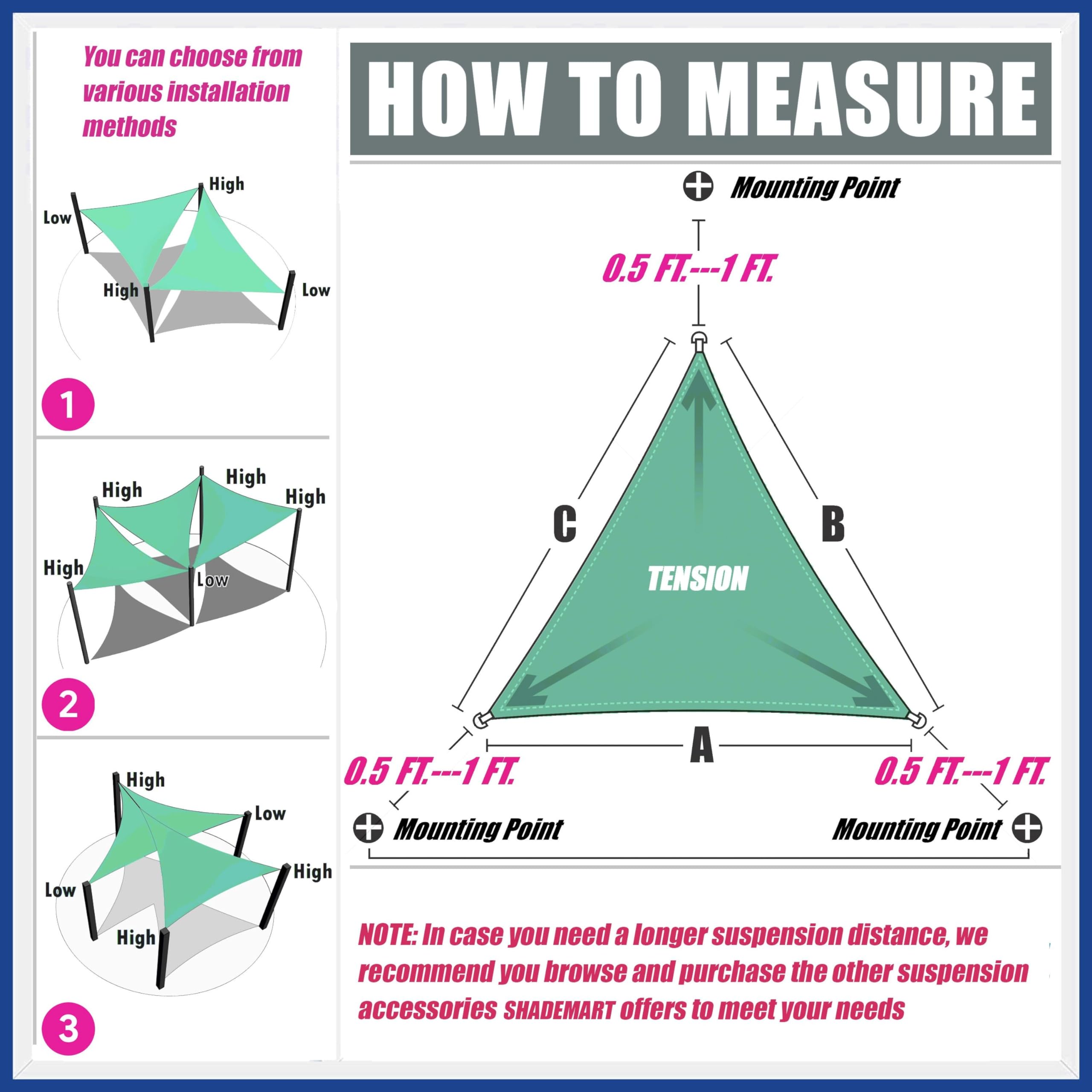 ShadeMart 16' x 16' x 16' Triangle Sun Shade Sail - UPF50+ UV Protection, Water & Air Permeable Canopy Fabric for Patio, Garden, Pool & Outdoor Shade - Heavy Duty & Custom Sizes Available