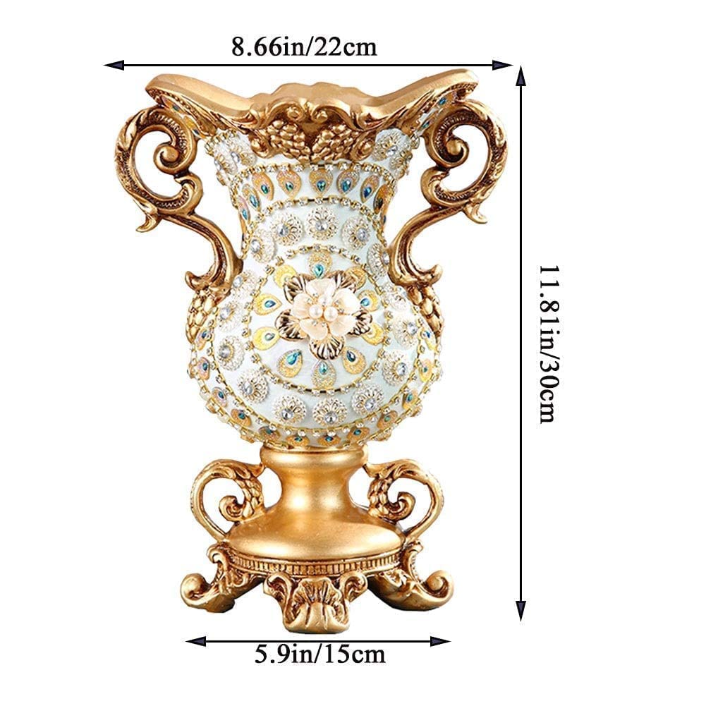 European-Style Retro Resin Large Flower Vase - Hand-Painted Tall Decorative Vase for Living Room, Dining Table, Bedroom, Office & Hotel Decor (22×30×15cm) - Perfect Centerpiece & Thoughtful Gift for Parents, Weddings & Home Styling