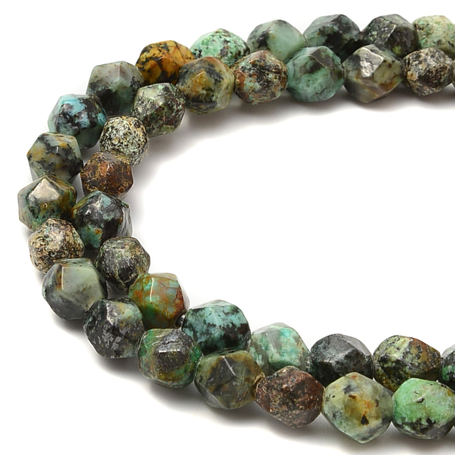 2.0mm Large Hole African Turquoise Faceted Star Cut Beads - 8mm Size, 8