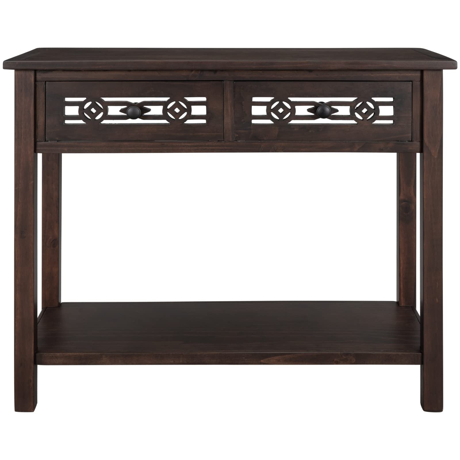 Vintage Style Console Table with Hollow-Out Carving - Sofa Table with 2 Storage Drawers & Open Shelf - Wooden Entryway Accent Table for Living Room, Hallway, Foyer - Perfect for Home Decor & Storage Solutions (Espresso Finish)
