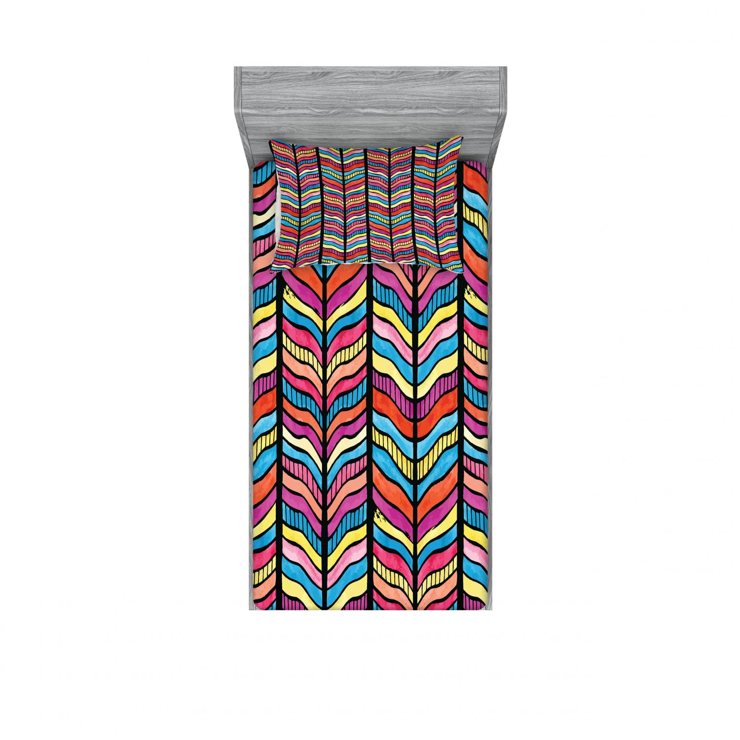 Ambesonne 2-Pack Abstract Rainbow Leaf Fitted Sheet & Pillow Sham Set - Twin XL Size, 4-Piece Bedding Decor in Vibrant Multicolor - Perfect for Kids' Rooms, Dorm Decor & Bohemian Style Bedrooms