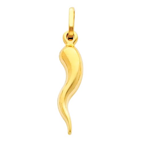 14K Yellow Gold Cornicello Italian Horn Pendant Necklace with 0.65mm Box Chain - Italian Charm Jewelry for Protection & Good Luck - Perfect Gift for Birthdays, Anniversaries and Special Occasions