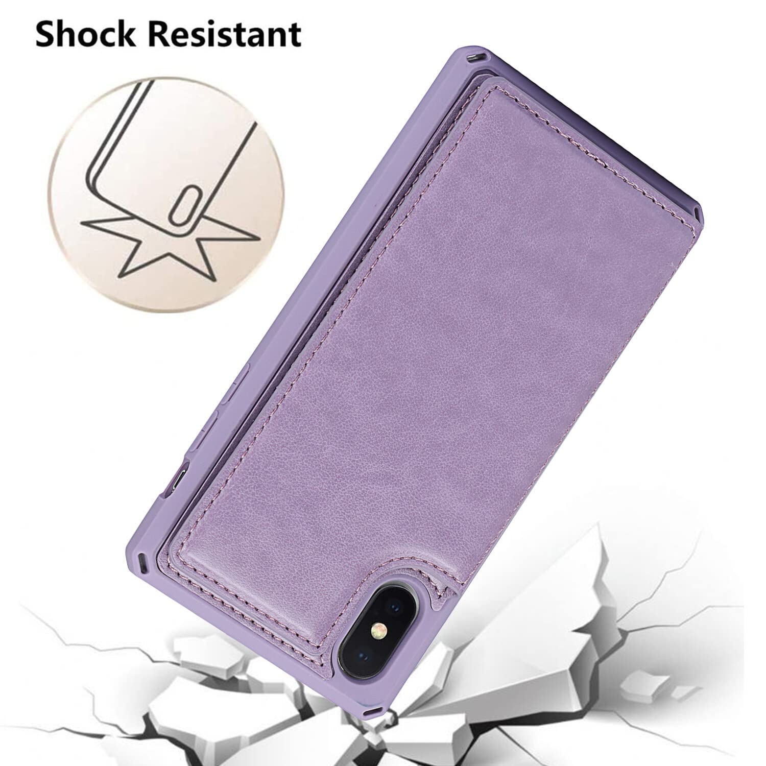 Premium PU Leather iPhone Xs Max Wallet Case with Card Holder & Kickstand - Shockproof Credit Card Slots Cover for Women & Men (Purple) - Perfect for Travel, Work & Everyday Protection