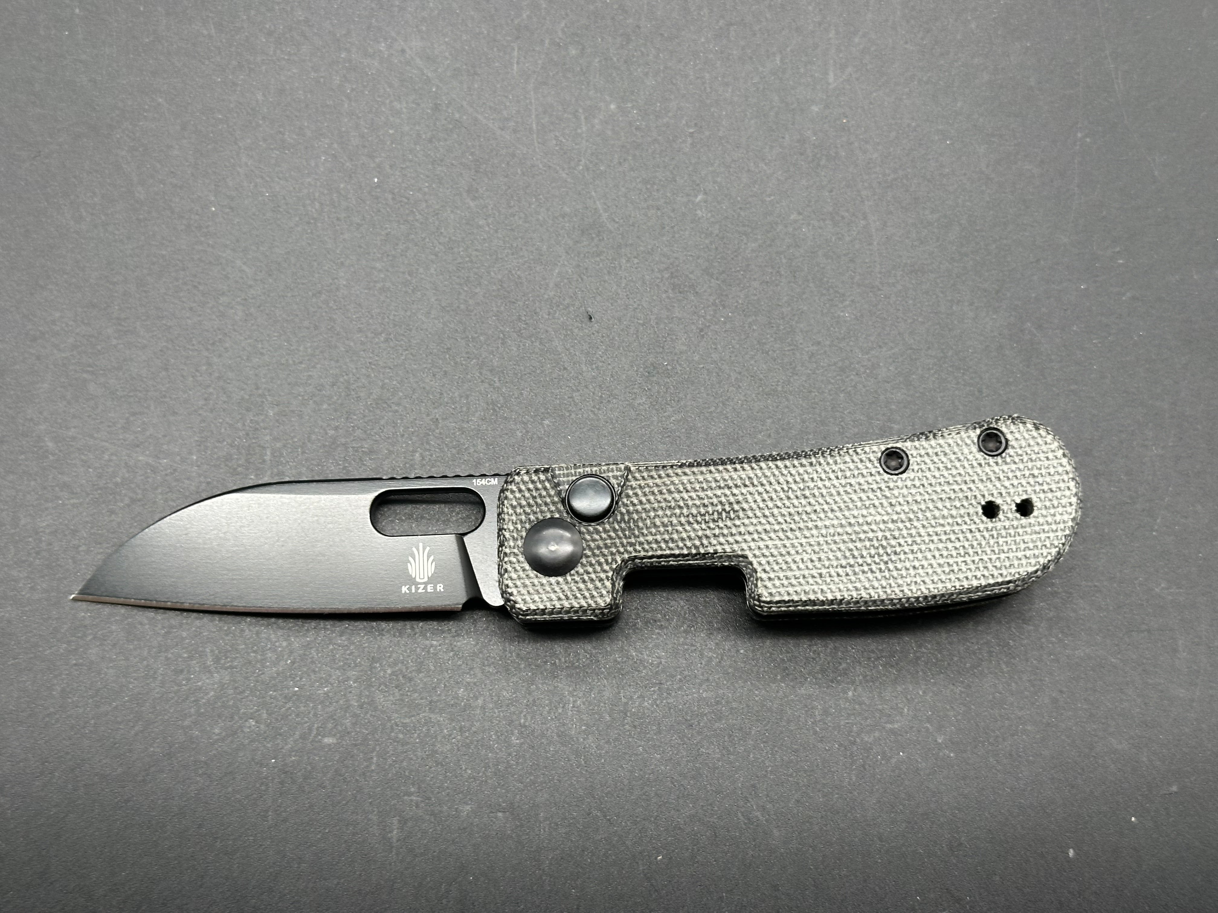KIZER BANISH Folding Pocket Knife - 154CM Stainless Steel Blade, Button Lock, Micarta Handle - EDC, Camping, Outdoor Survival Gear
