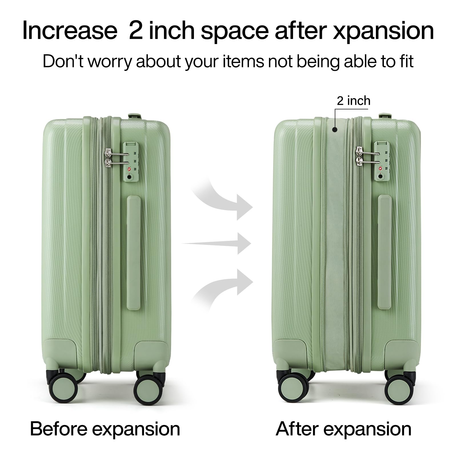 Hanke 24 Inch Expandable Lightweight PC Hard Shell Suitcase with Wheels - Large Checked Luggage for Travel, College, University (Bamboo Green) | Durable Rolling Suitcase for Airplane Trips & Student Move-In
