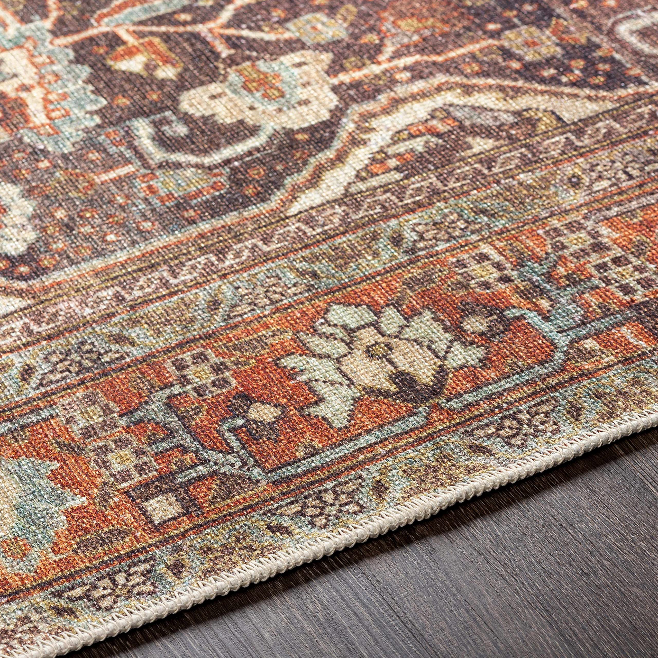 Hauteloom Portlaw Machine Washable Area Rug - Traditional Design in Gray, Blue, Red - 6'7