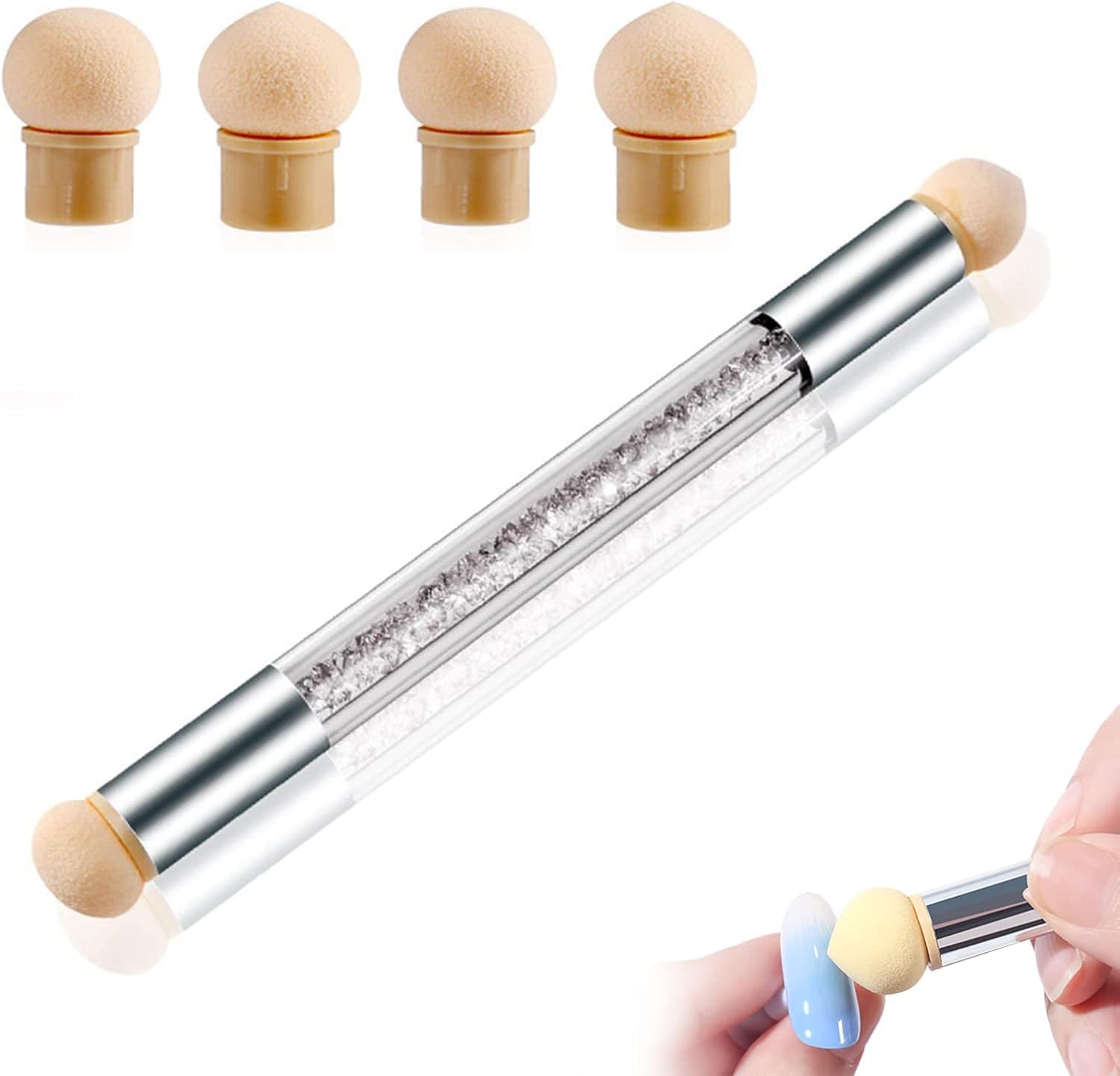 NAILWIND Dual Head Nail Art Sponge Brush - Ombre Gradient Dotting Pen with 4 Replacement Heads - Perfect for DIY Nail Designs, Salon Manicures & Professional Nail Artistry