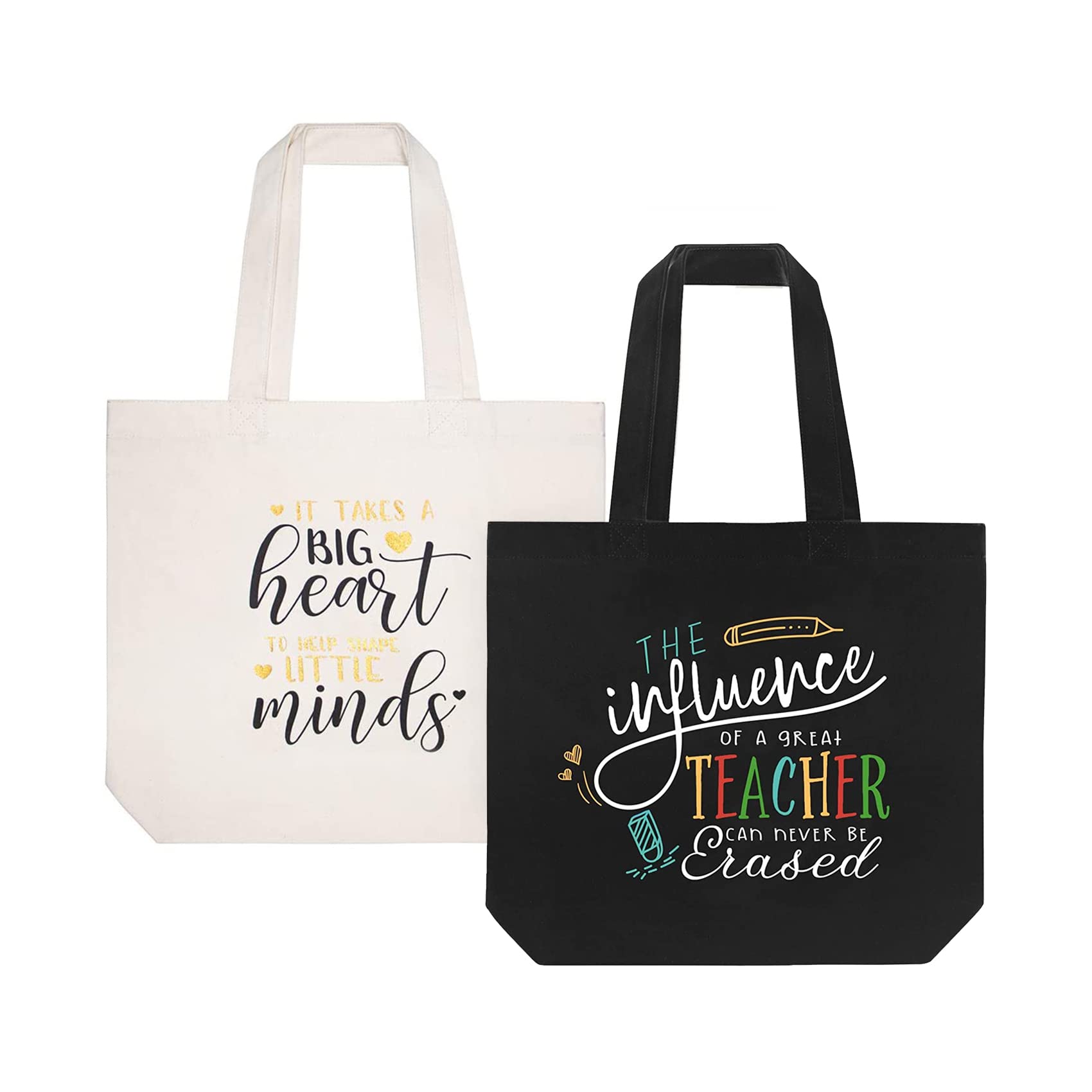 ELEGANTPARK Teacher Gifts - Canvas Tote Bag with Pocket for Women (Black & Ivory, 2-Pack) - Perfect for Valentine's Day, Graduation, Thanksgiving, Christmas & Teacher Appreciation - Great for School, Work & Everyday Use
