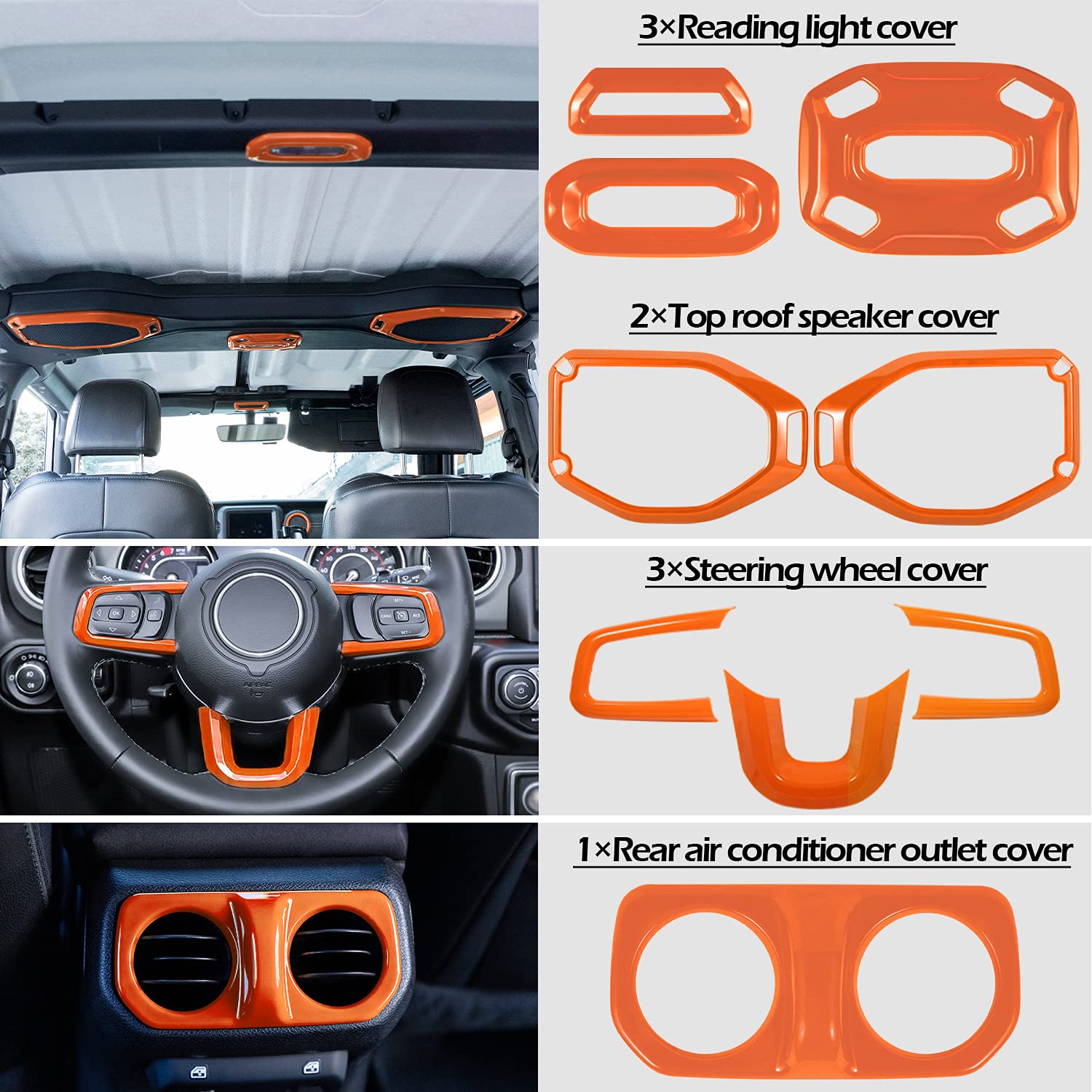 21PCS Full Interior Trim Kit for Jeep Wrangler JL/JLU (2018-2023) & Gladiator JT - AC Vent, Door Handle, Speaker, Light & Headlight Switch Covers (Orange) | Premium Car Interior Accessories for Off-Roading & Daily Driving
