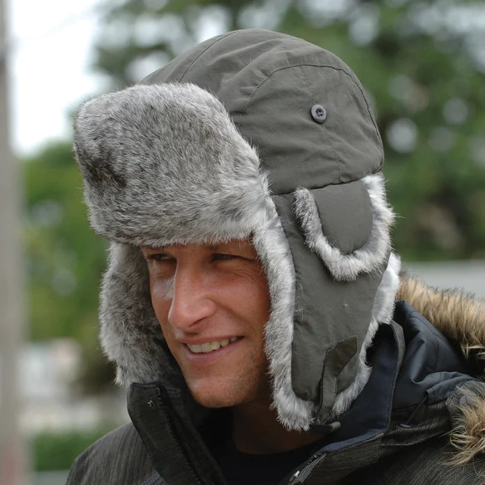 Premium Crown Cap Taslan Rabbit Fur Aviator Hat - Winter Pilot Style Hat for Men & Women - Warm & Fashionable for Outdoor Activities, Travel & Cold Weather