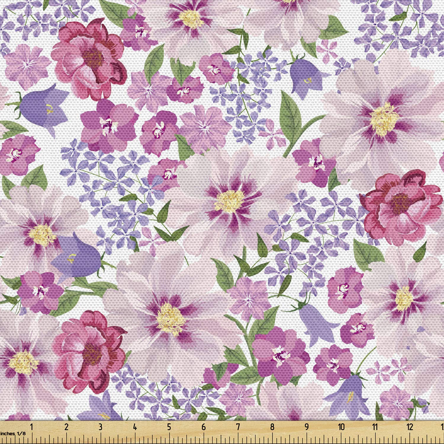 Ambesonne Watercolor Fabric by The Yard - Blossoming Field Floral Print with Carnation, Poppy & Peony in Lavender Pink Green | Decorative Upholstery Fabric for Sofa, Curtains, Pillows & Home Decor | Perfect for Spring-Themed Bedroom, Living Room & DIY Craft Projects