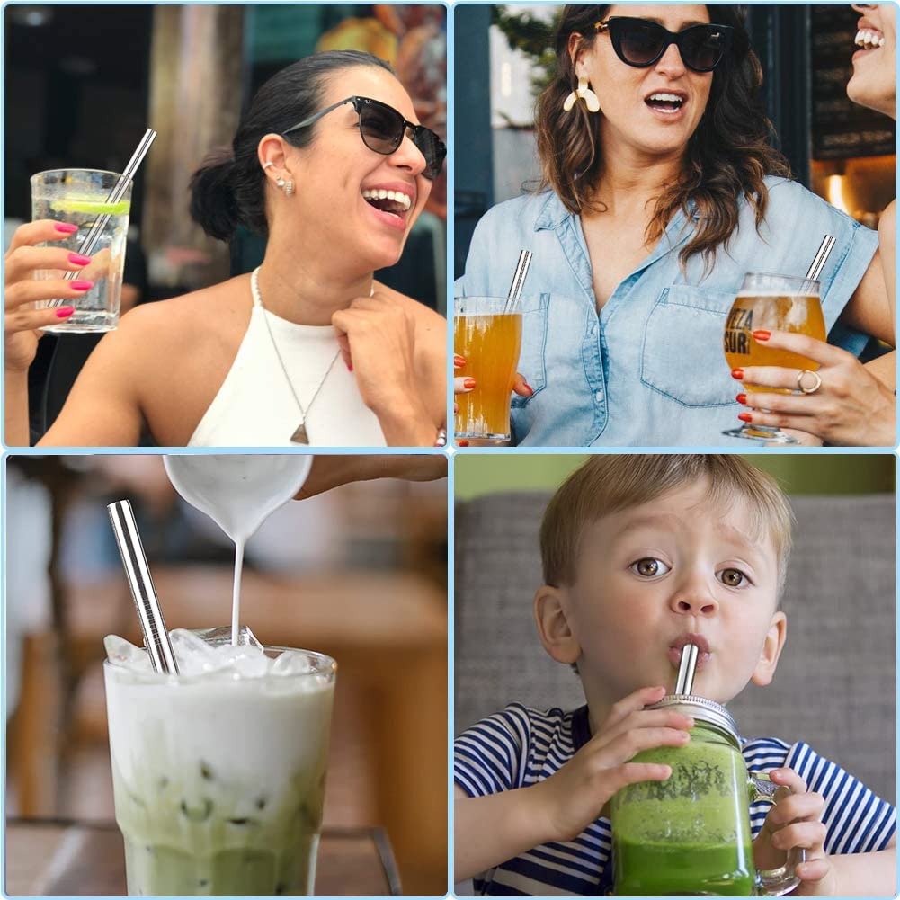 Premium Stainless Steel Smoothie Straws - Set of 6 Reusable Metal Milkshake Straws (10.5