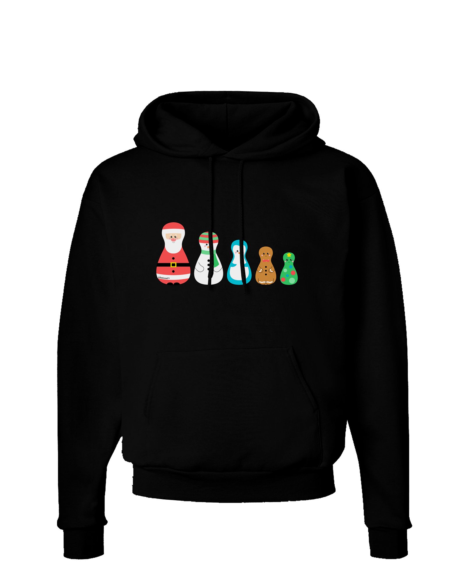 TooLoud Cute Christmas Matryoshka Nesting Dolls Print Dark Hoodie - Cozy Pullover Sweatshirt with Hood & Pockets - Perfect for Holiday Gifts & Winter Fashion