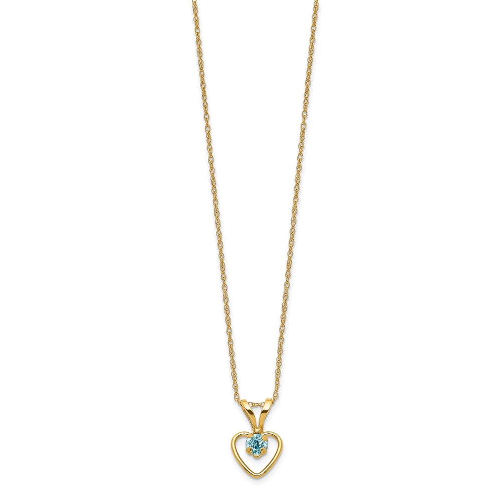 14K Yellow Gold 3mm Blue Zircon Heart Birthstone Necklace for Women - Elegant Fine Jewelry Gift for Her (15