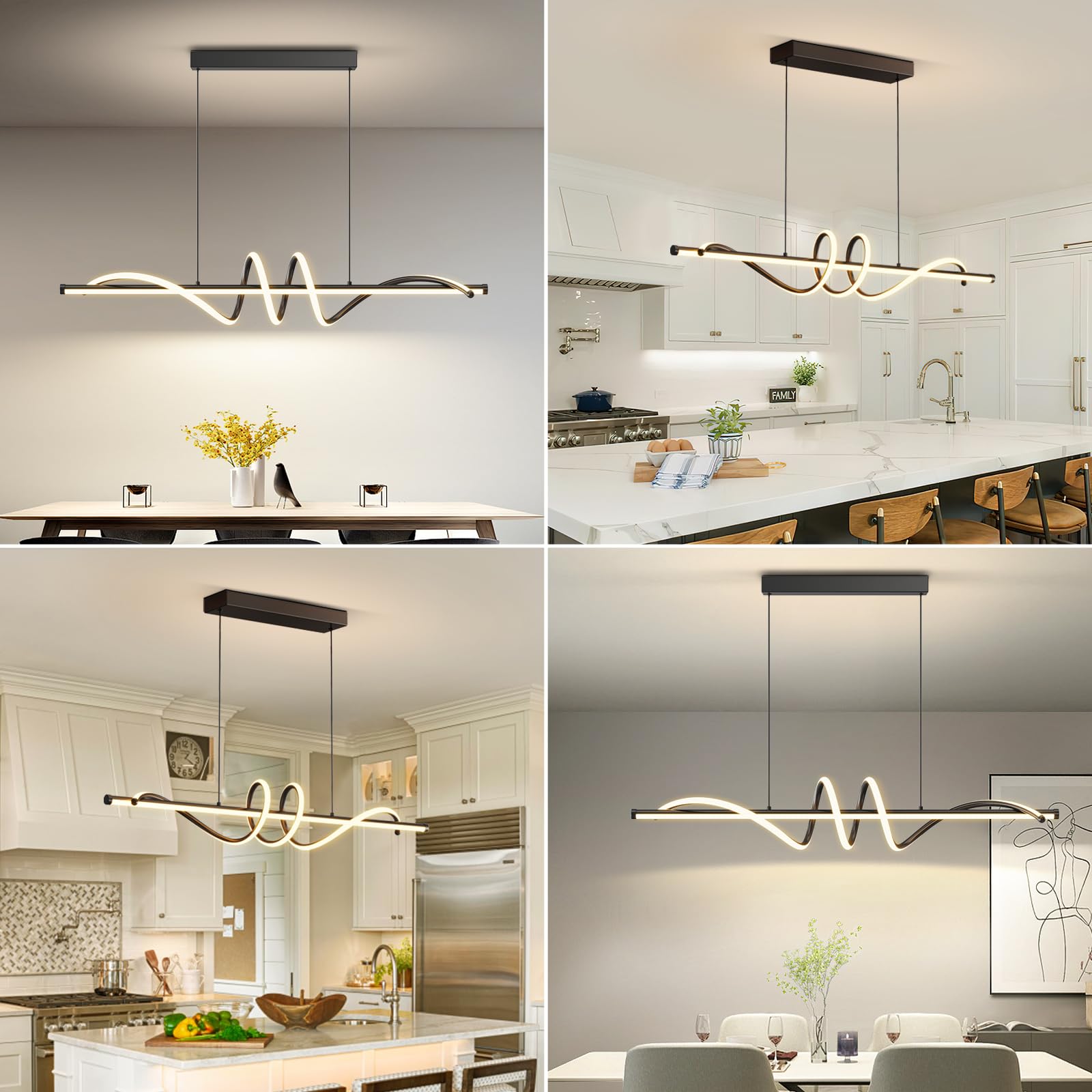Modern LED Pendant Light Fixture - 39 Inch Dimmable Chandelier with Remote Control, 3000K-6000K Adjustable Color Temperature, Aluminum Hanging Light for Kitchen Island, Dining Room, Billiard Table | Energy-Efficient Home & Commercial Lighting Solution