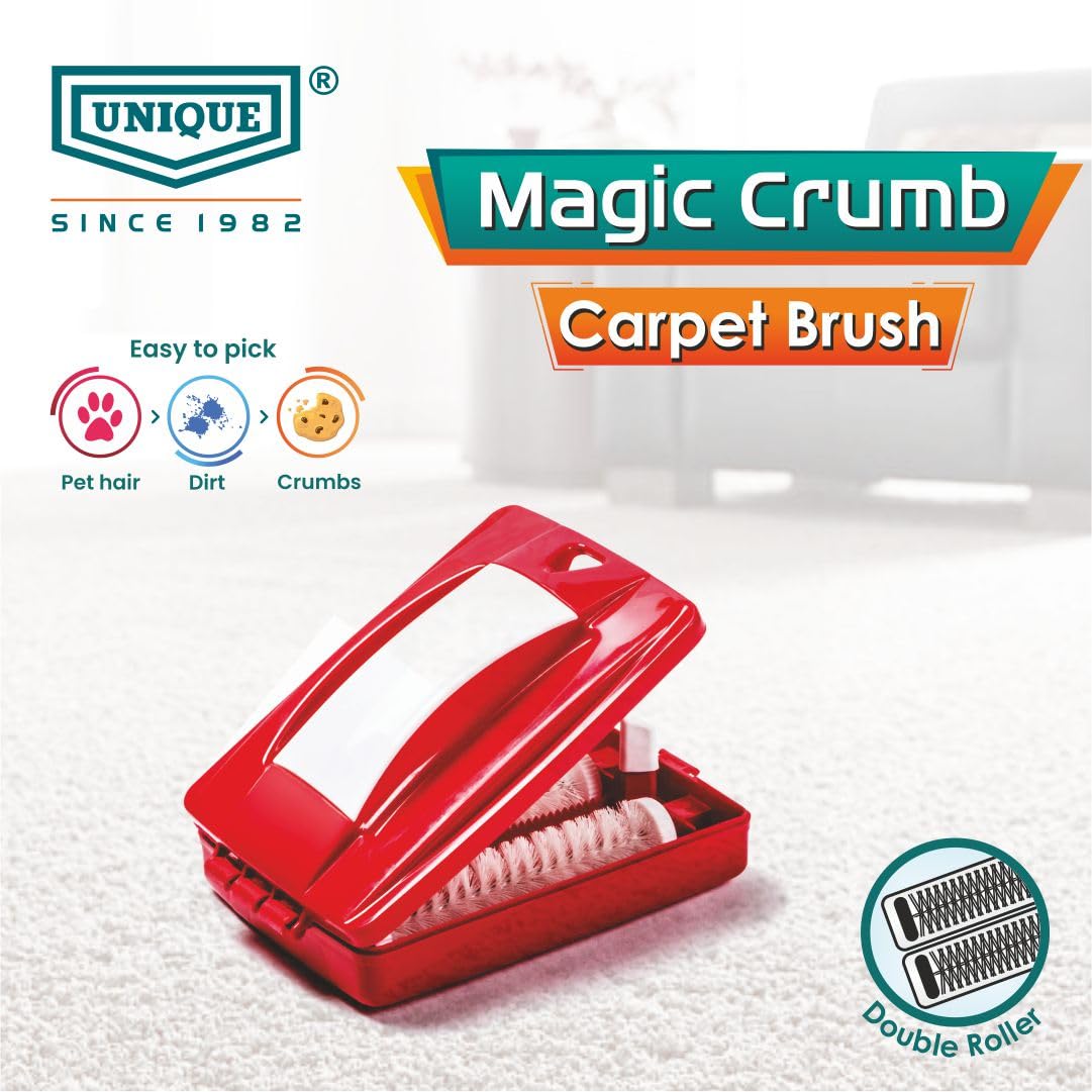 Premium Magic Crumb Sweeper - Double Soft Nylon Rollers for Carpet, Sofa, Bed & Car Seat Cleaning | Dust & Debris Removal Brush | Virgin Plastic Body (Pack of 1) | Perfect for Home, Office & Vehicle Use