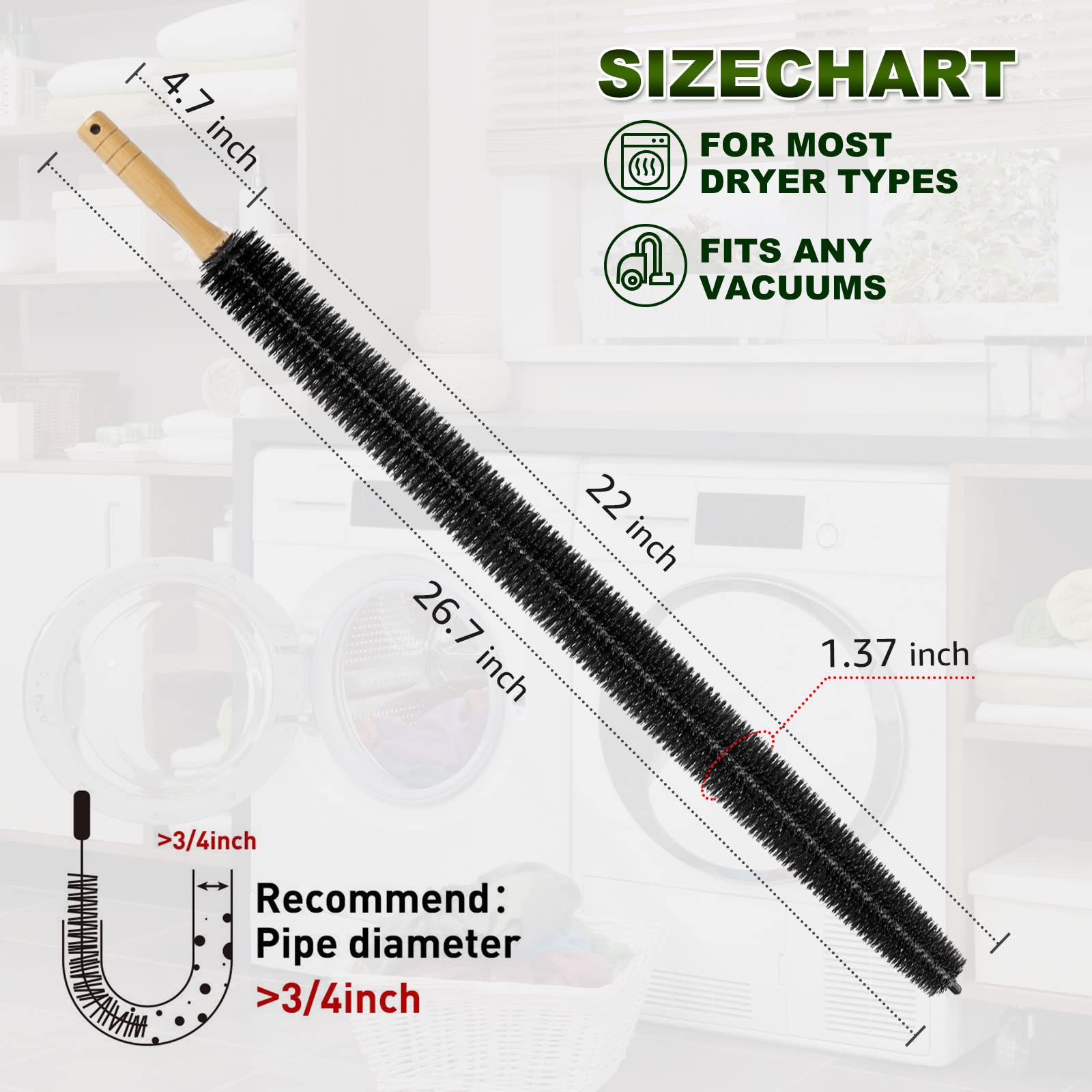 2 Pack Lint Remover Brush & Dryer Vent Cleaner Kit - Flexible Long Handle Lint Brush for Dryer Vents, Refrigerator Coils & Home Appliance Cleaning - Perfect for Laundry Room, HVAC Maintenance & Appliance Care