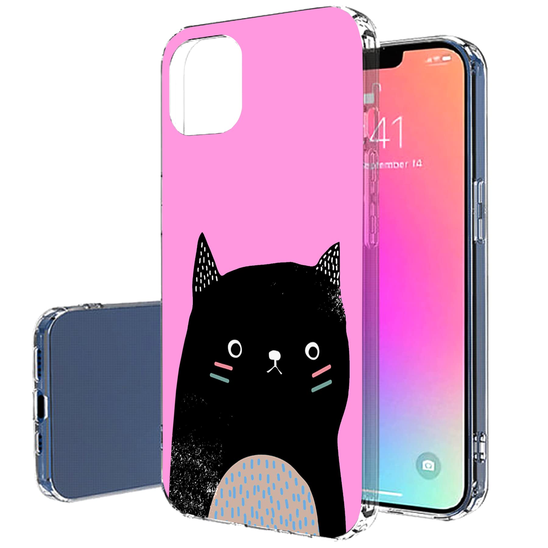 VIBECover Slim Protective Case for Apple iPhone 13 - Flexible TPU Cover with Shock Absorption in Cat Pink | Perfect for Everyday Use, Travel & Outdoor Activities