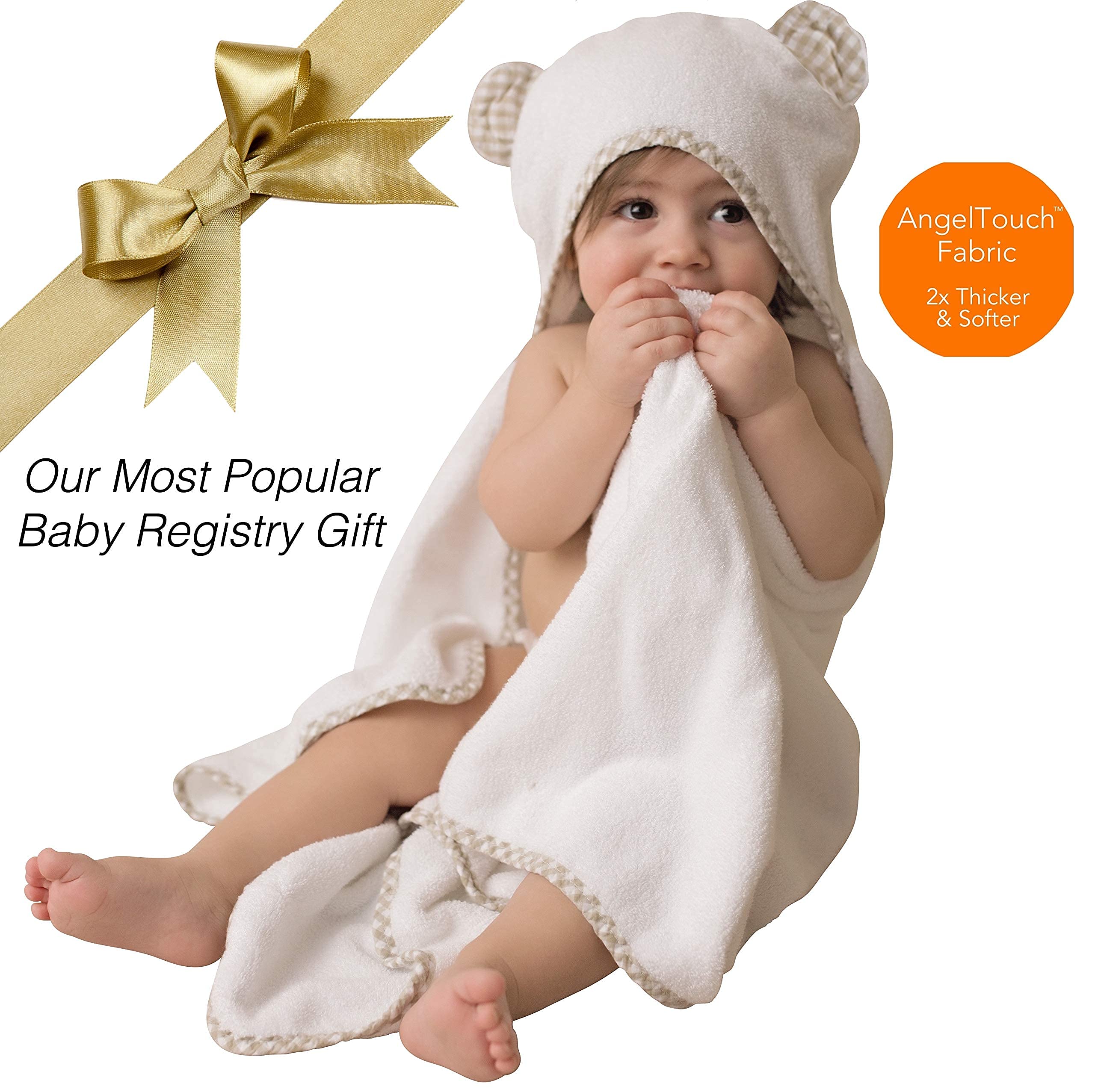 Channing & Yates Premium Organic Baby Towel Set - Ultra Soft Viscose Bamboo Hooded Bath Towel & Washcloth for Newborns & Toddlers - Gender Neutral Baby Shower Gift (Beige/White) - Perfect for Bath Time, Swimming & Spa Days