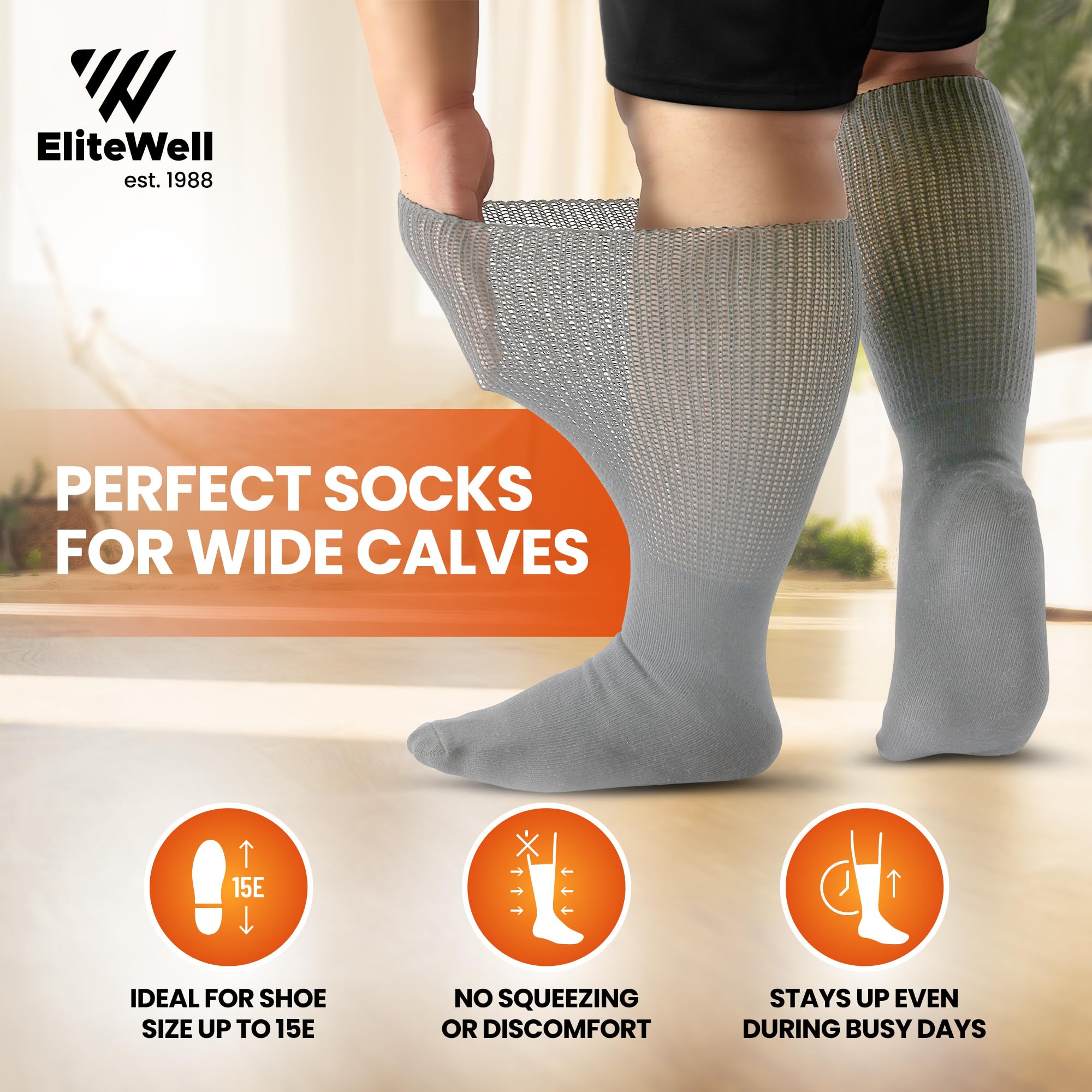Wide Calf Socks for Women & Men - Extra Wide Diabetic Socks (3 Pairs) - Comfortable Loose Fit Socks for Swollen Feet, Edema & All-Day Wear