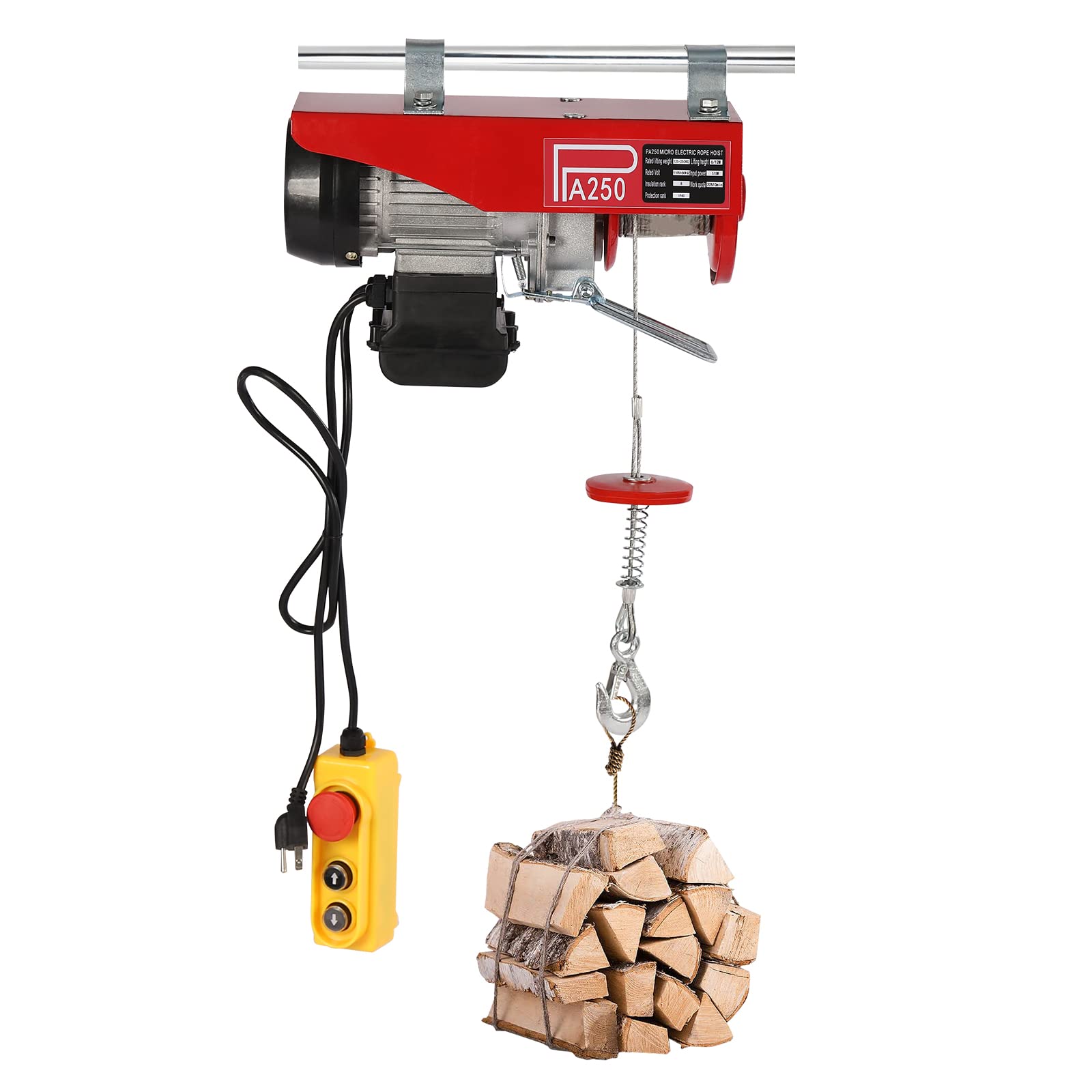 110V 510W Electric Hoist Crane with Wired Remote Control - 250KG/551LBS Capacity Overhead Lift for Garage, Workshop & Construction - Single/Double Slings Strap Beam Mounting Winch System