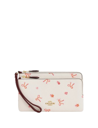 Coach Double Zip Wallet with Bow Print - Stylish Leather Wallet for Women | Perfect for Everyday Use, Travel & Gifting