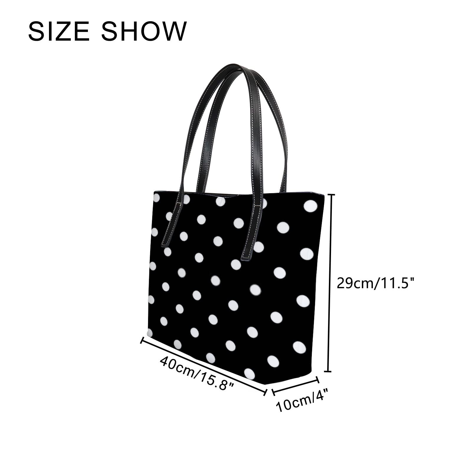 Retro Black and White Polka Dot Leather Tote Bag for Women - Stylish Crossbody & Work Handbag with Zipper | Perfect for Office, Travel & Everyday Use