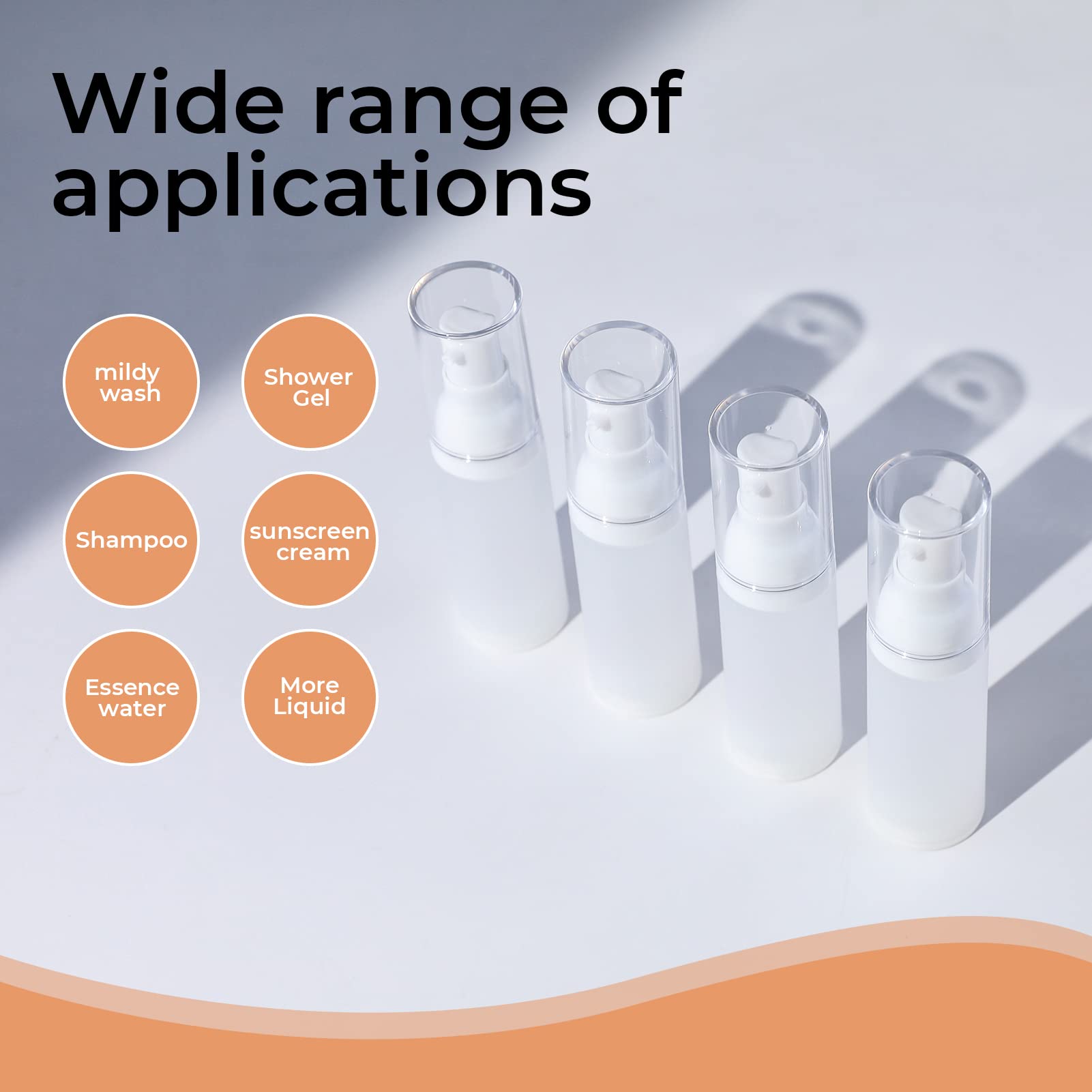 LONGWAY 1.7oz (50ml) Refillable Airless Pump Bottles - 6 Pack Frosted Translucent Travel Cosmetic Containers for Cream, Foundation, Shampoo | Perfect for Toiletry Kits, Gym Bags & Travel Essentials