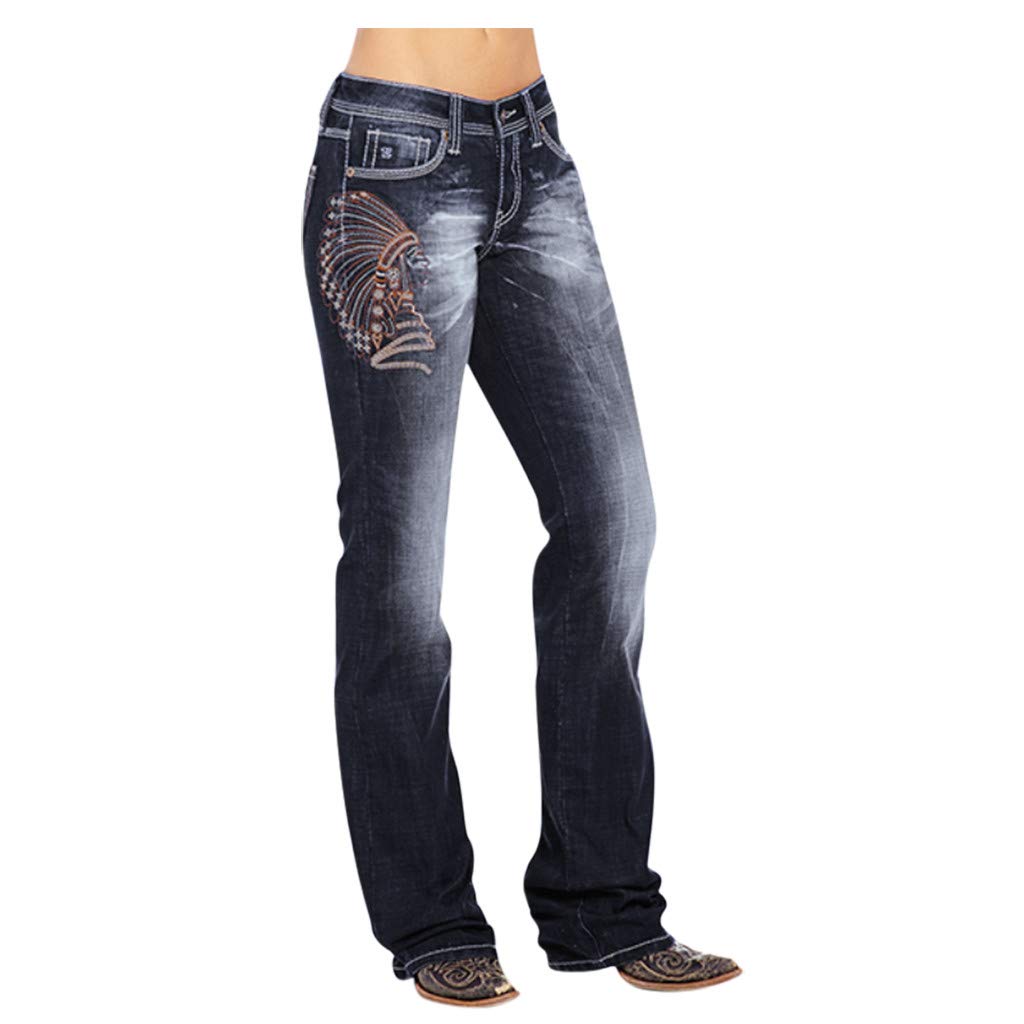 SERYU Women's High Waist Flare Jeans - Embroidered Destroyed Denim Pants with Button Closure, Black (Boho Chic Style for Casual Wear & Night Out)