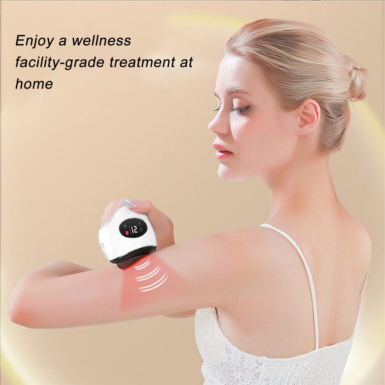 Electric Gua Sha Massager with 12 Vibration & Heating Modes - Constant Temperature Skin Care Tool for Face & Body Massage - Perfect for Relaxation, Lymphatic Drainage & Anti-Aging (White)