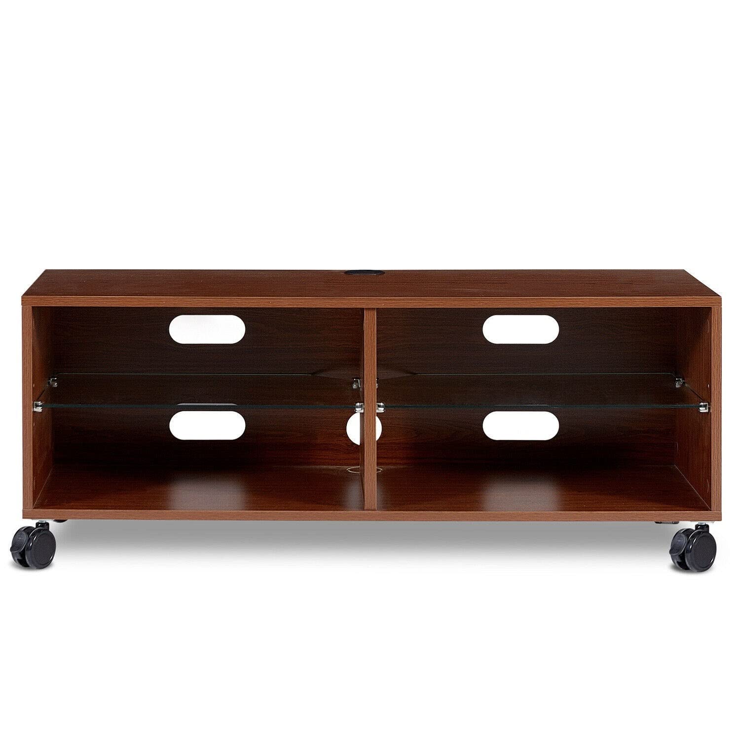 HUIJK Rolling TV Stand for 65 Inch TV - Wooden Entertainment Center with Wheels, Corner TV Console for Living Room, Bedroom & Home Theater