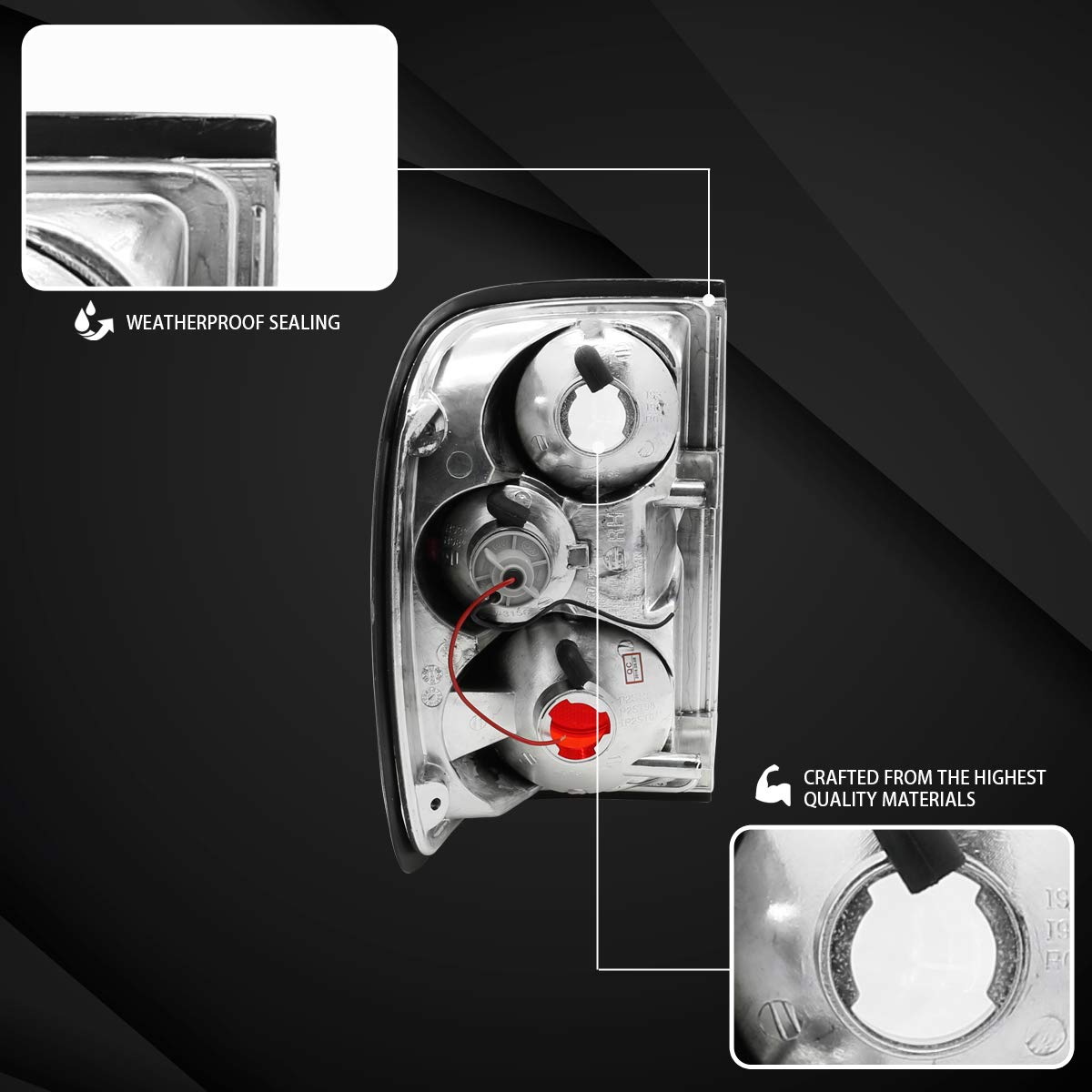 2001-2005 Ford Ranger Chrome Clear Lens Tail Lights Pair - Left & Right Side Replacement Assembly - Enhances Visibility & Style for Trucks, Off-Roading & Night Driving
