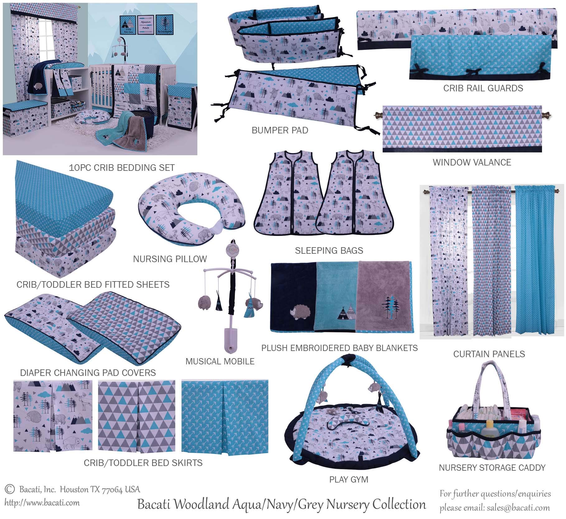 Bacati Woodlands Boys Cotton Hamper - Aqua, Navy, Grey | Durable Laundry Basket for Kids Room, Nursery, or Bathroom Storage | Perfect for Organizing Toys, Clothes, and Essentials