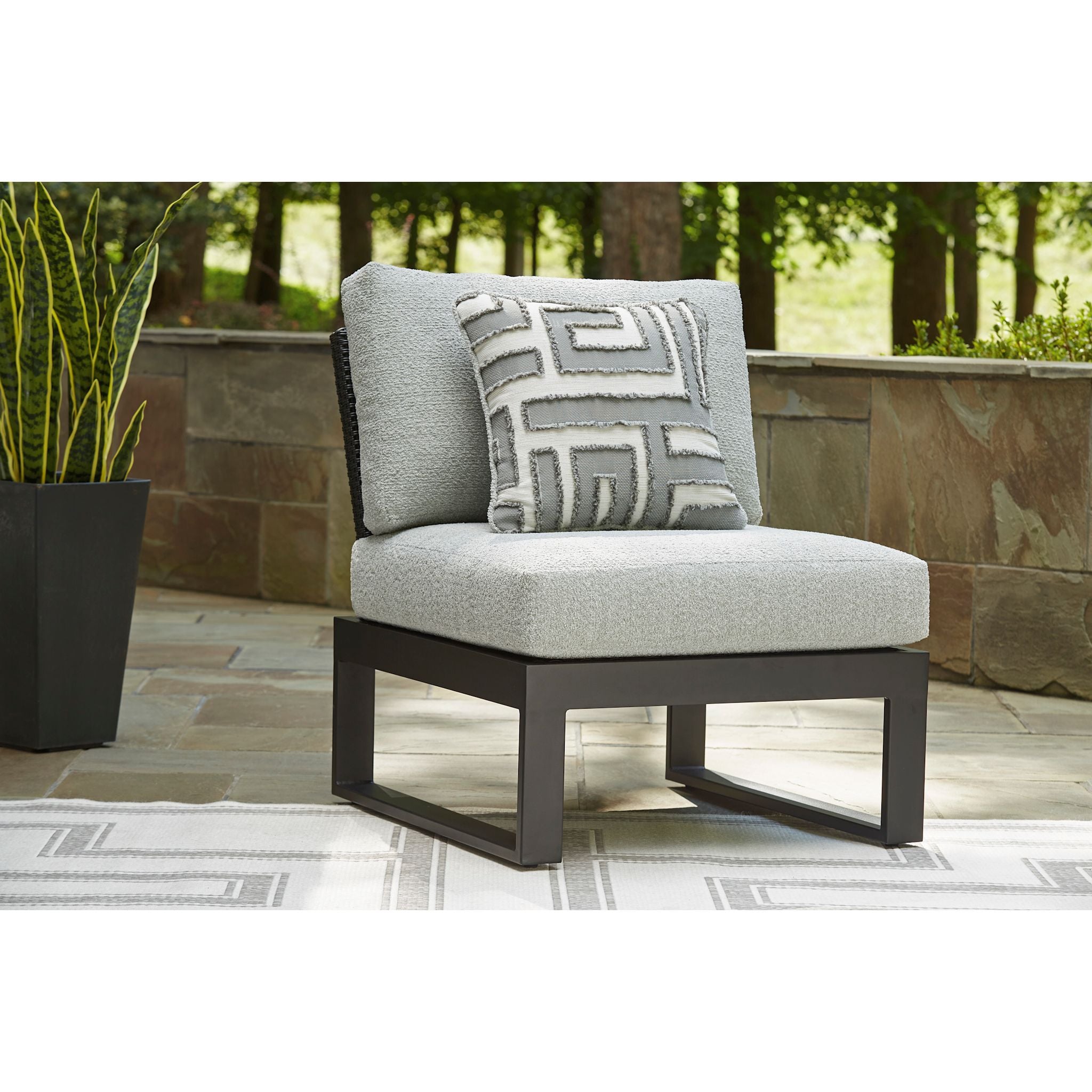 Beachloft Outdoor Modular Armless Chair with Cushion - Waterproof & UV Resistant Patio Furniture for Poolside, Garden, or Deck - Black/Gray - Perfect for Relaxing Outdoors