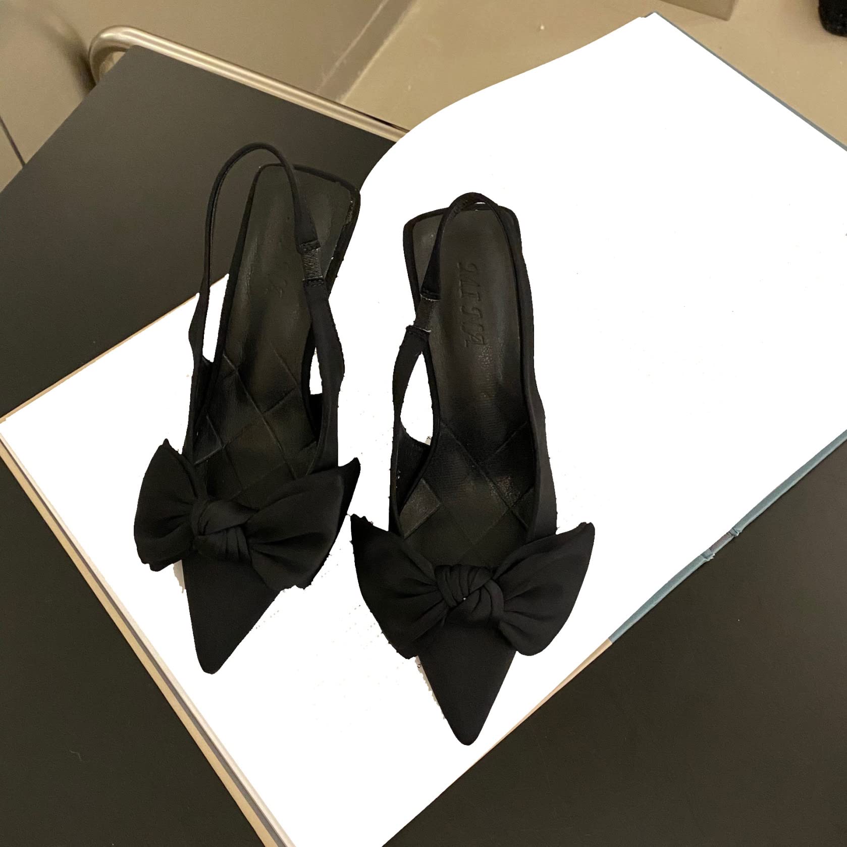 Women's Slingback Heels Sandals - Sweet Bow Closed Toe Stiletto Pumps with Elastic Strap | Dressy High Heels for Party, Wedding & Evening Wear