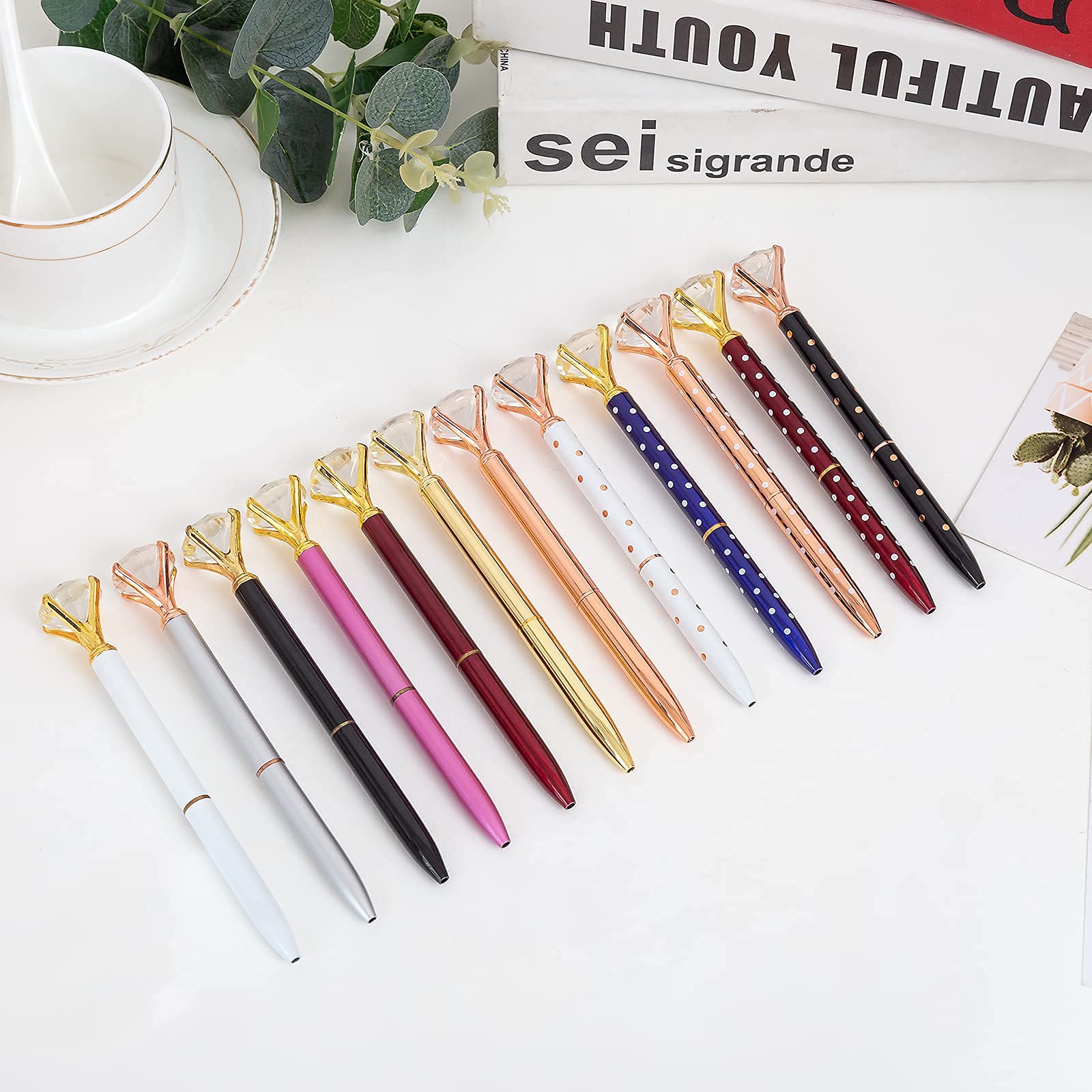 Luxury Diamond Ballpoint Pens for Women - Rose Gold Metal Pen with Crystal Diamonds, Elegant Wedding & Office Gift (3-Pack) - Perfect for Brides, Graduation, School, and Professional Use