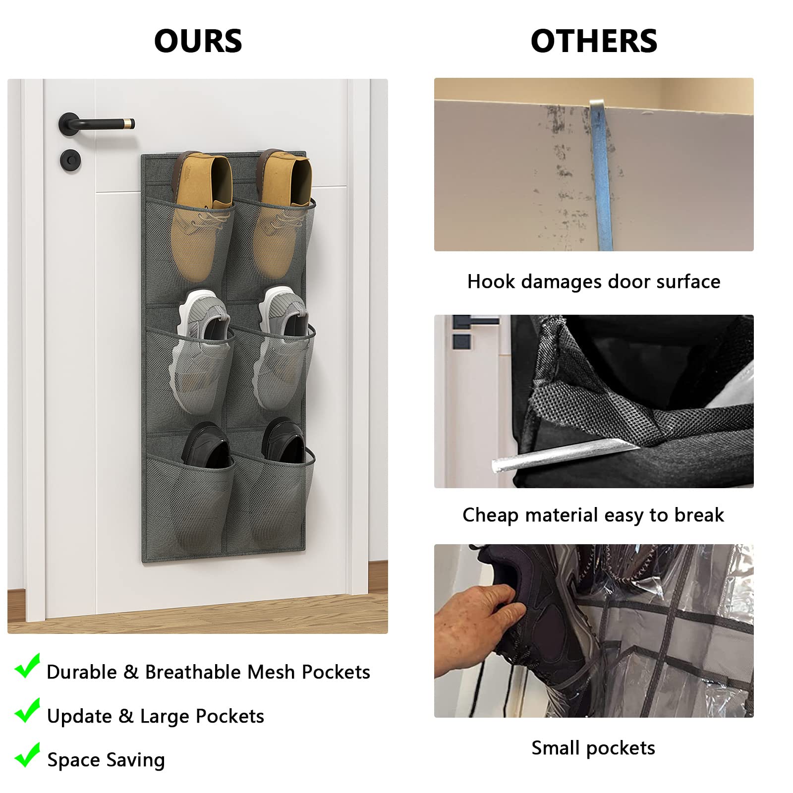 2 Pack RV Shoe Organizer - 12 Large Mesh Pockets Hanging Closet Door Shoe Storage for Campers | Space-Saving Wall Mount Shoe Rack with Sticky Mounts | Perfect for RV, Travel Trailers & Small Spaces
