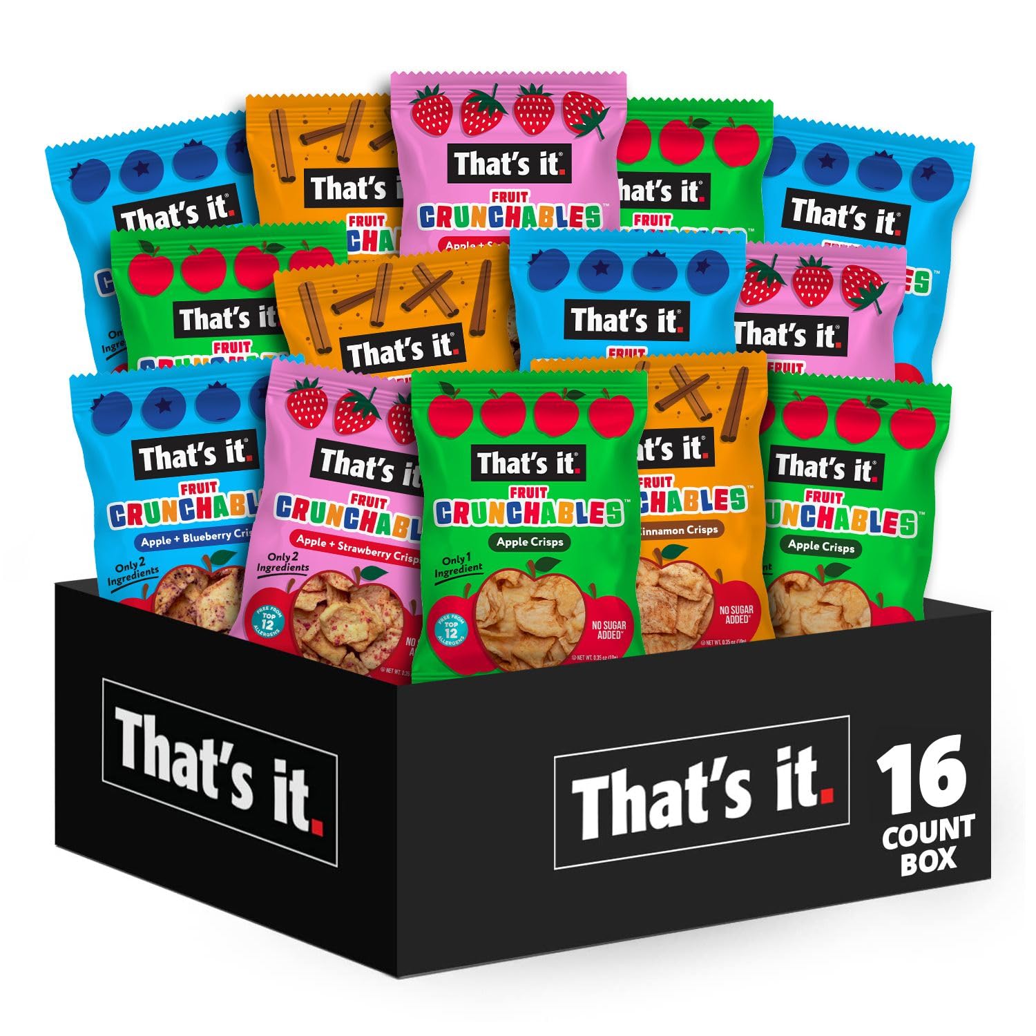 That's It Fruit Crunchables Variety Pack - 100% Natural Fruit Snacks for Kids, Vegan, Non-GMO, Gluten-Free, No Sugar Added (16 Pack) | Healthy School Lunch, After-School Snack & On-the-Go Treat