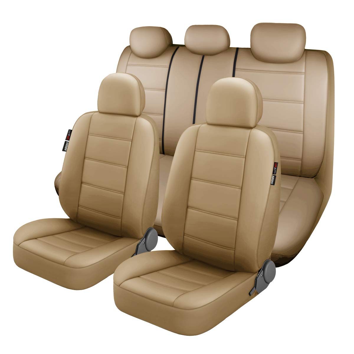 Premium PU Leather Car Seat Covers Full Set (11pcs) - Universal Fit for Cars, Trucks, Vans & SUVs - Airbag Compatible Beige - Luxury Protection & Comfort for Daily Commute & Road Trips
