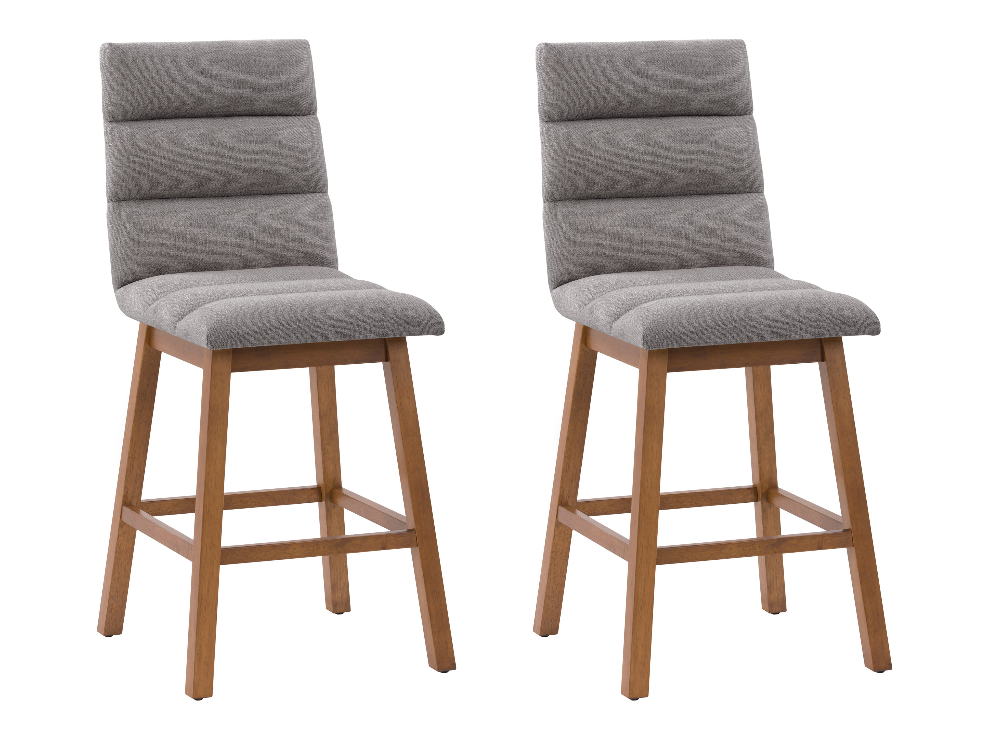 Light Grey Channel Tufted Bar Stools - Modern Kitchen Island & Counter Height Stools with Upholstered Seat for Dining Room, Bar, or Breakfast Nook
