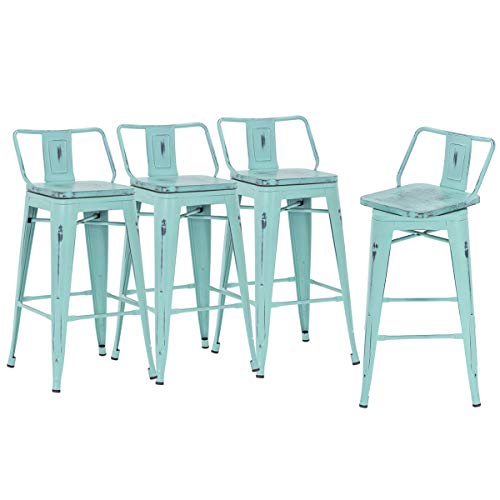 Low Back Swivel Distressed Green-blue With Wood