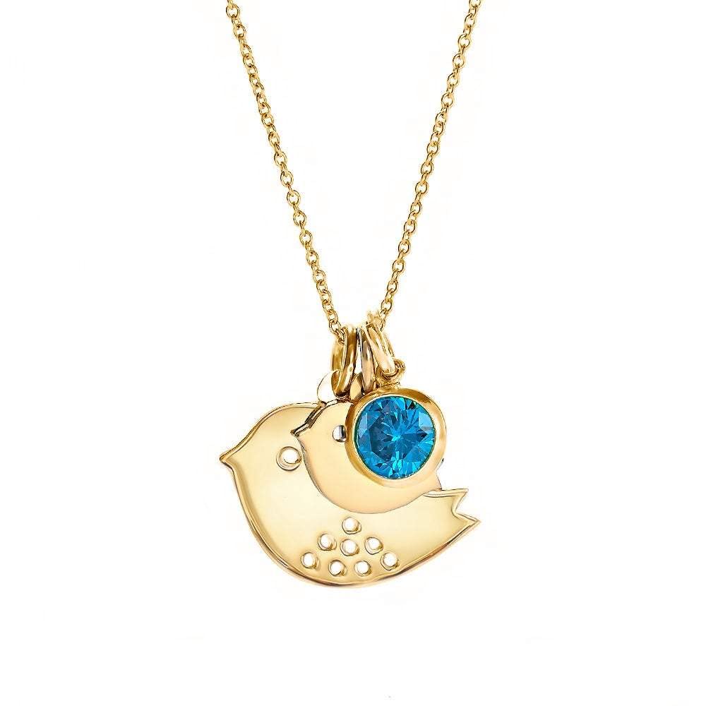 EVE'S ADDICTION Custom New Mom & Baby Bird Birthstone Gold Necklace - Personalized Mother's Jewelry Gift for Pregnancy Announcement, Baby Shower & Mother's Day