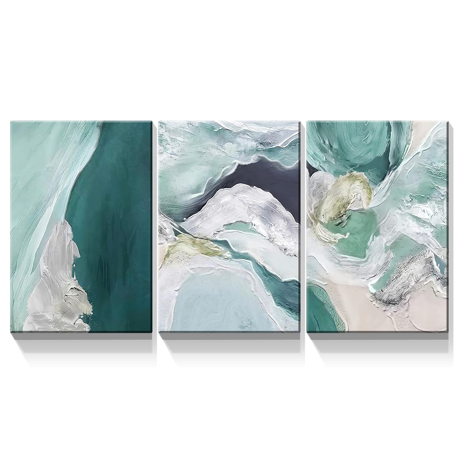 Looife Abstract Canvas Wall Art - 16x24 Inch 3-Panel Dark Green & White Giclee Print Gallery Wrapped Painting - Modern Home Decor for Living Room, Bedroom, Office | Perfect for Contemporary Interior Design & Housewarming Gifts