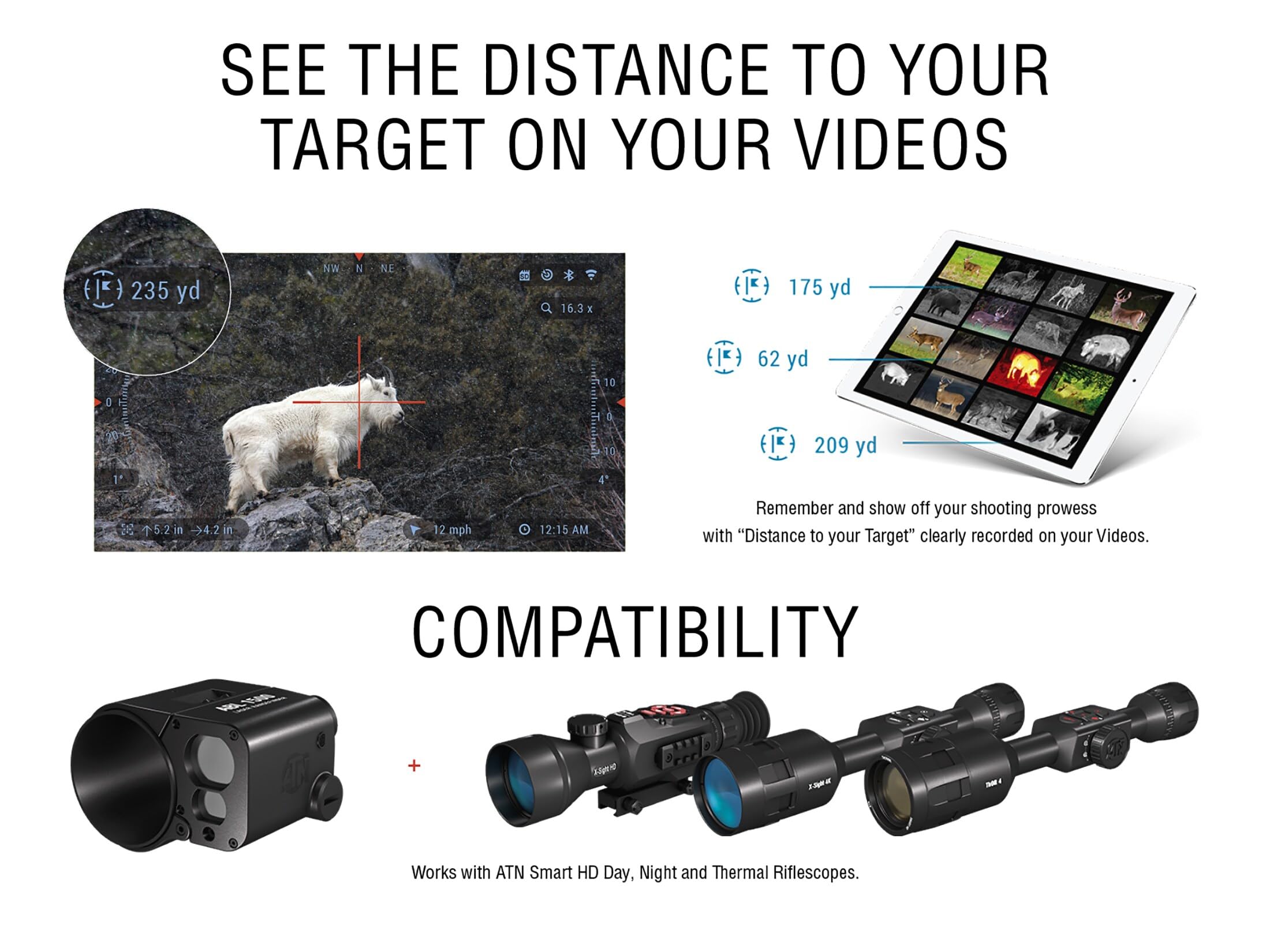 ATN Smart Laser Rangefinder with Bluetooth - Ballistic Calculator for Hunting & Shooting | Long Range Distance Measurement for Outdoor Sports & Tactical Use